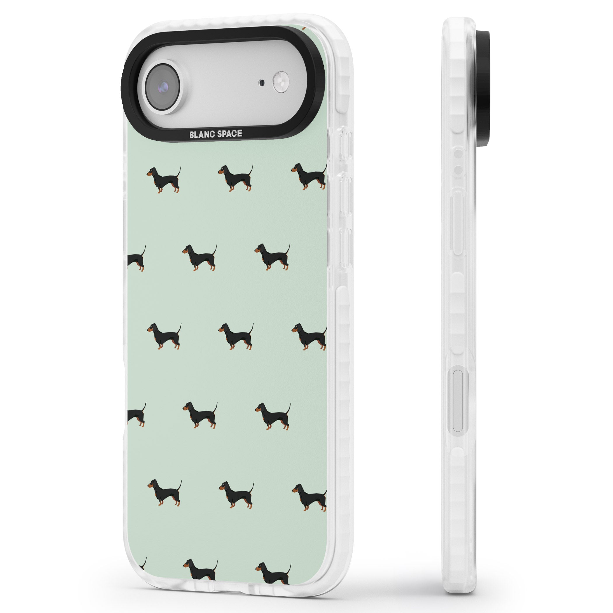 Dachshund Dog Pattern iPhone 17 Air Impact Pro Clear Phone Case Side Profile