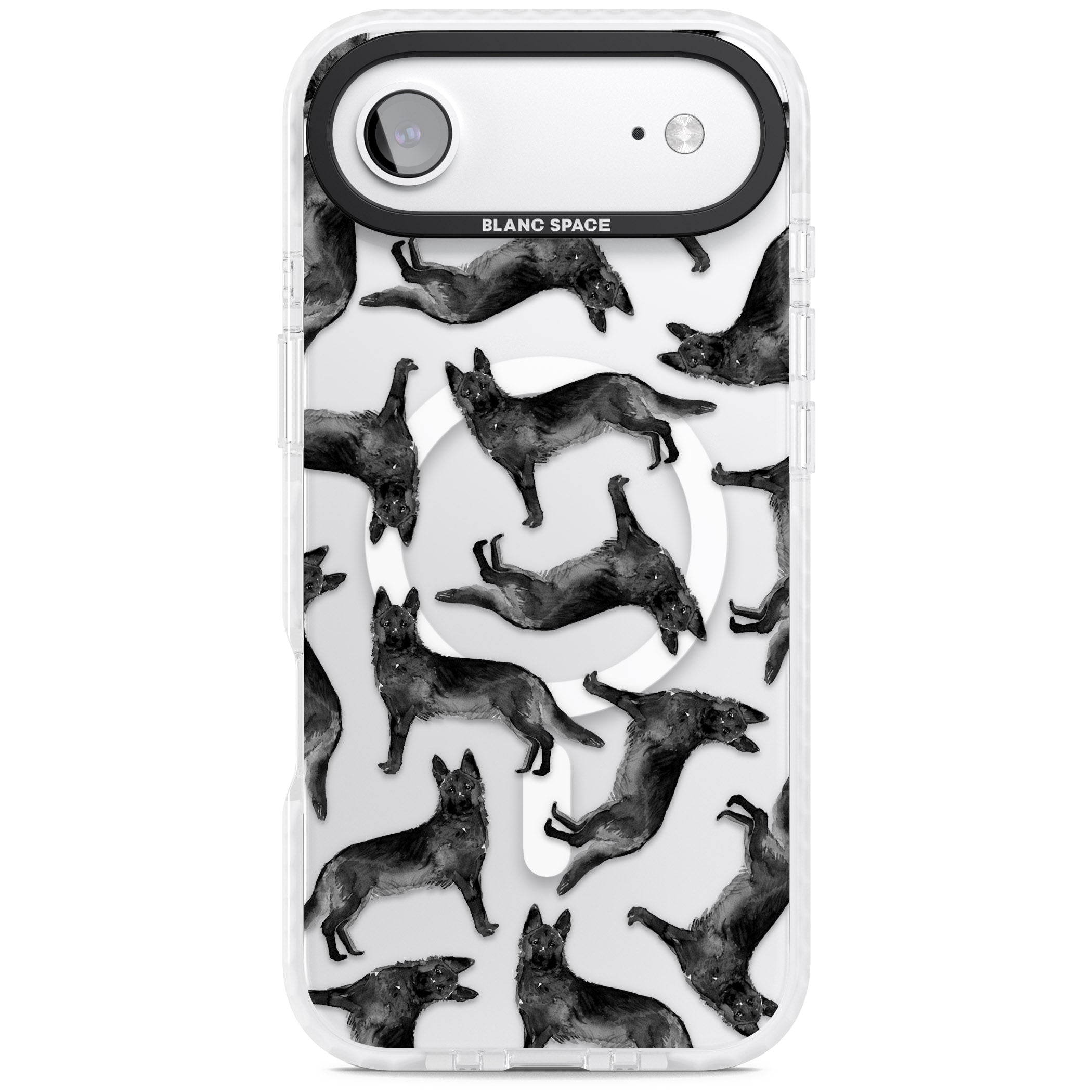 German Shepherd Pattern Black iPhone 17 Air Impact Pro Clear Phone Case