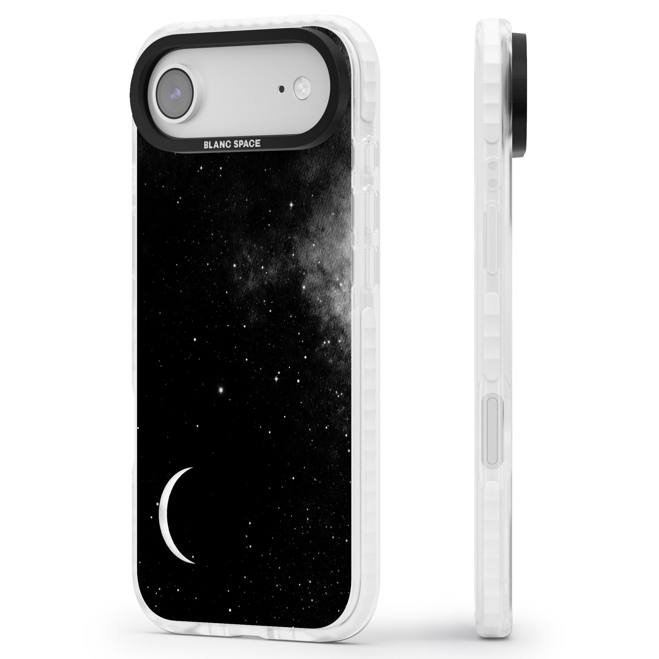 Night Sky Galaxies: Crescent Moon iPhone 17 Air Impact Pro Clear Phone Case Side Profile