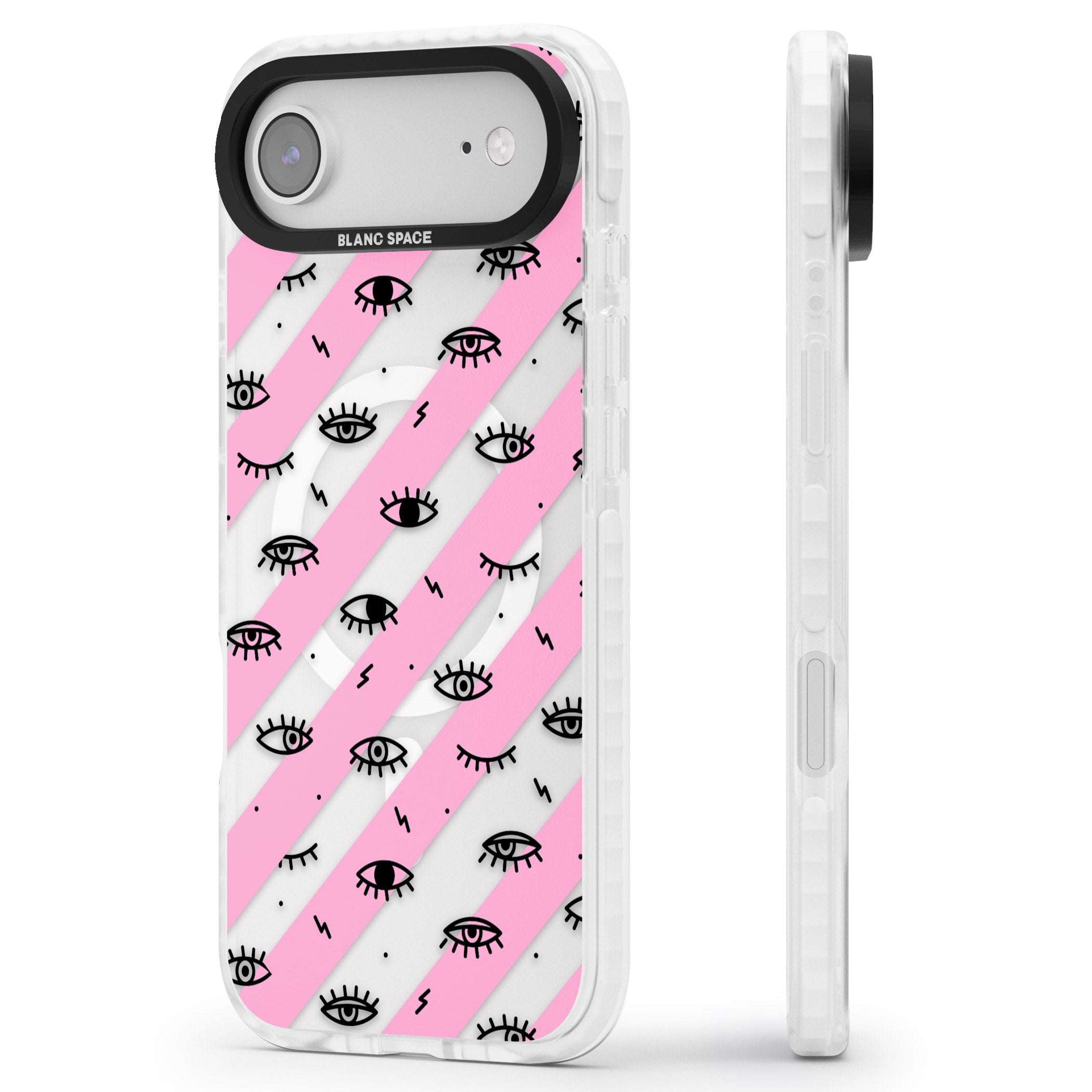 Pink Stripe Eyes iPhone 17 Air Impact Pro Clear Phone Case Side Profile