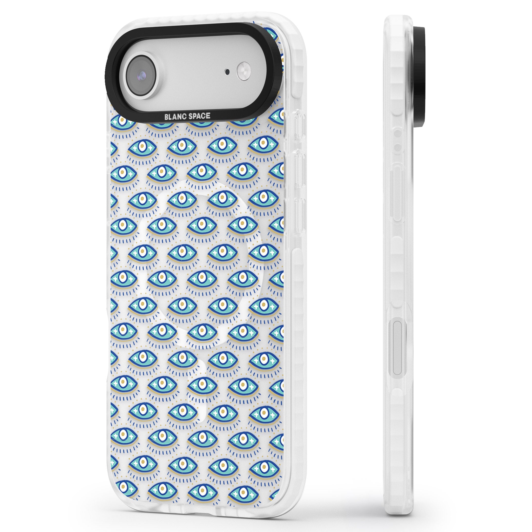 Psychedelic Eyes Pattern Color iPhone 17 Air Impact Pro Clear Phone Case Side Profile