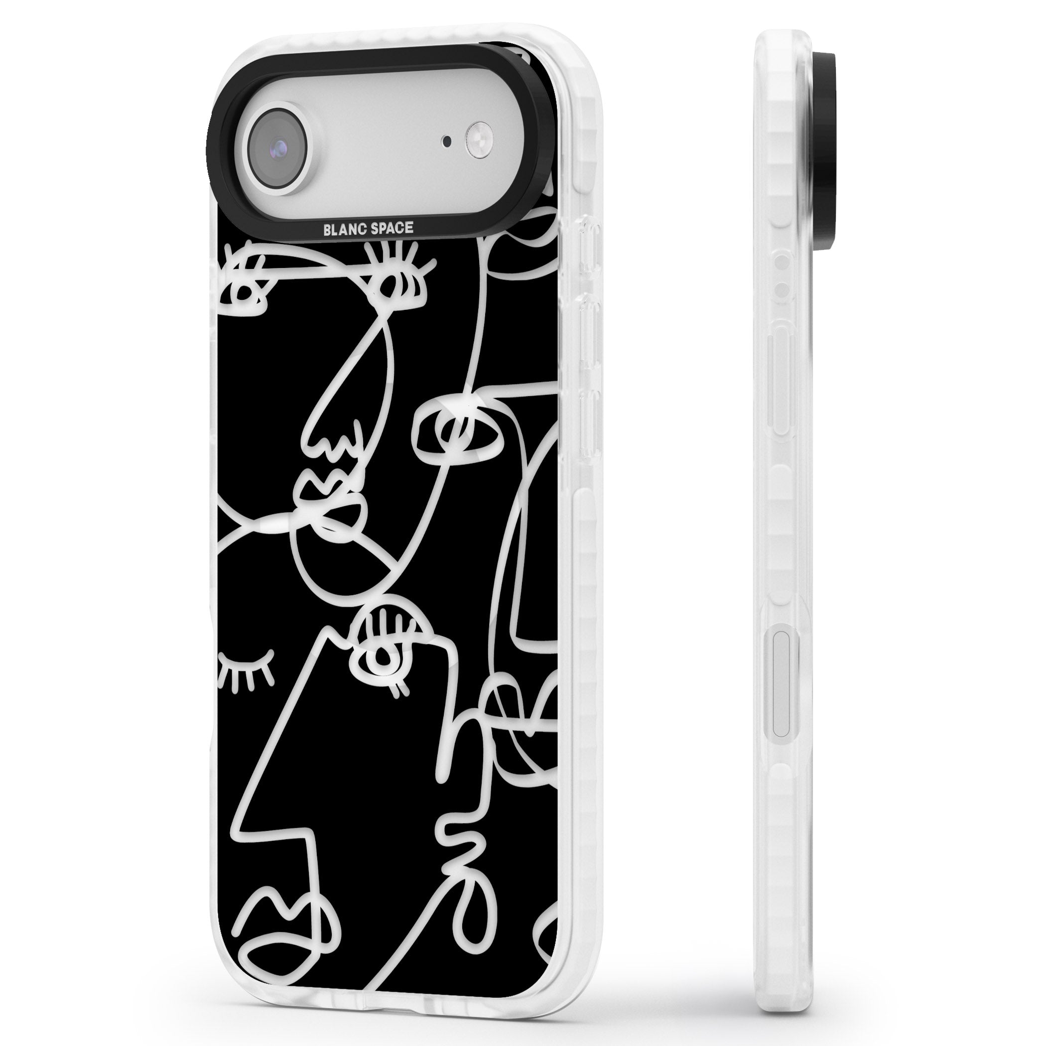 Abstract Line Art Clear Black iPhone 17 Air Impact Pro Clear Phone Case Side Profile