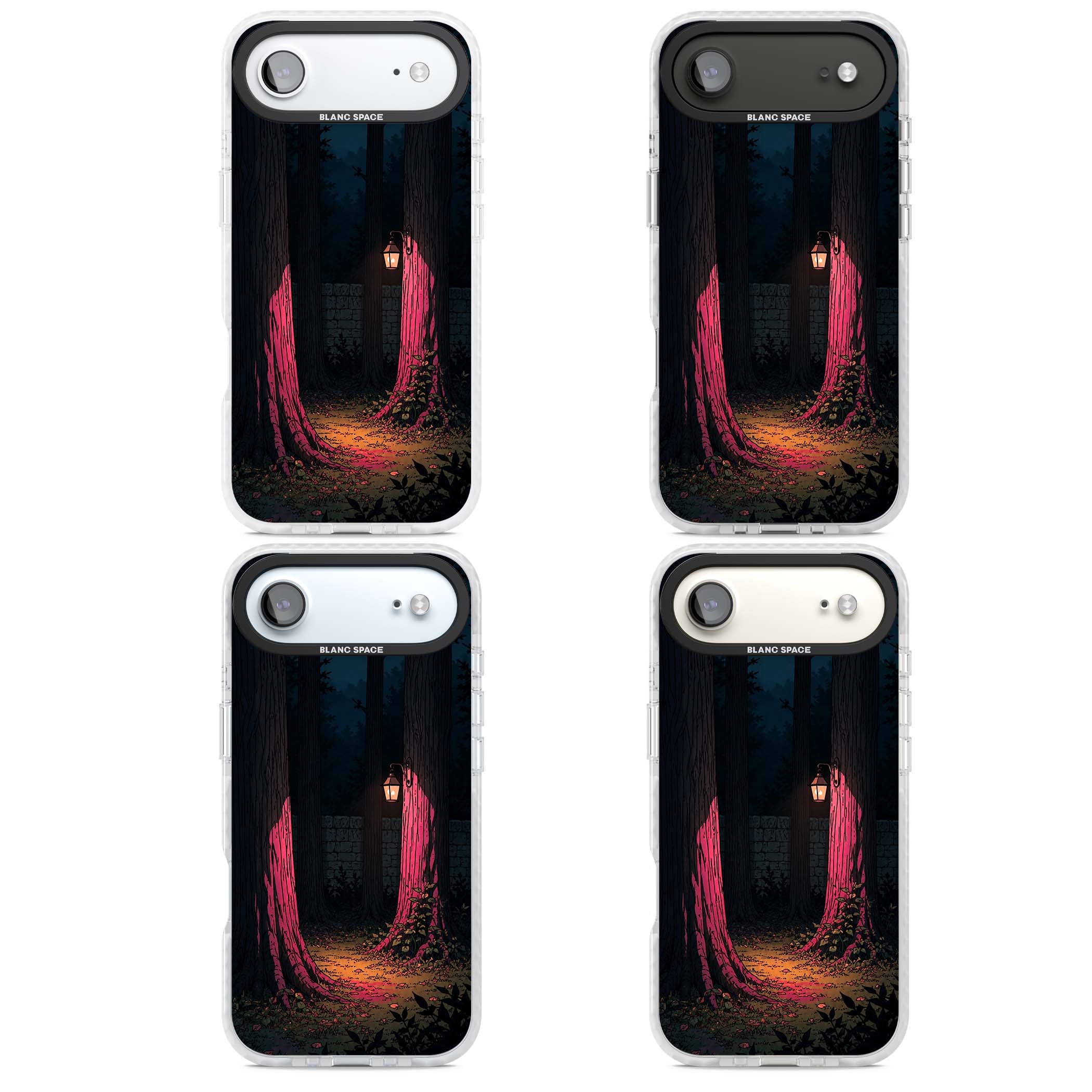 Forest Lantern dark academia iPhone case featuring a moonlit forest, glowing lantern, and stone wall pathway | Impact Magsafe case for iPhone Air