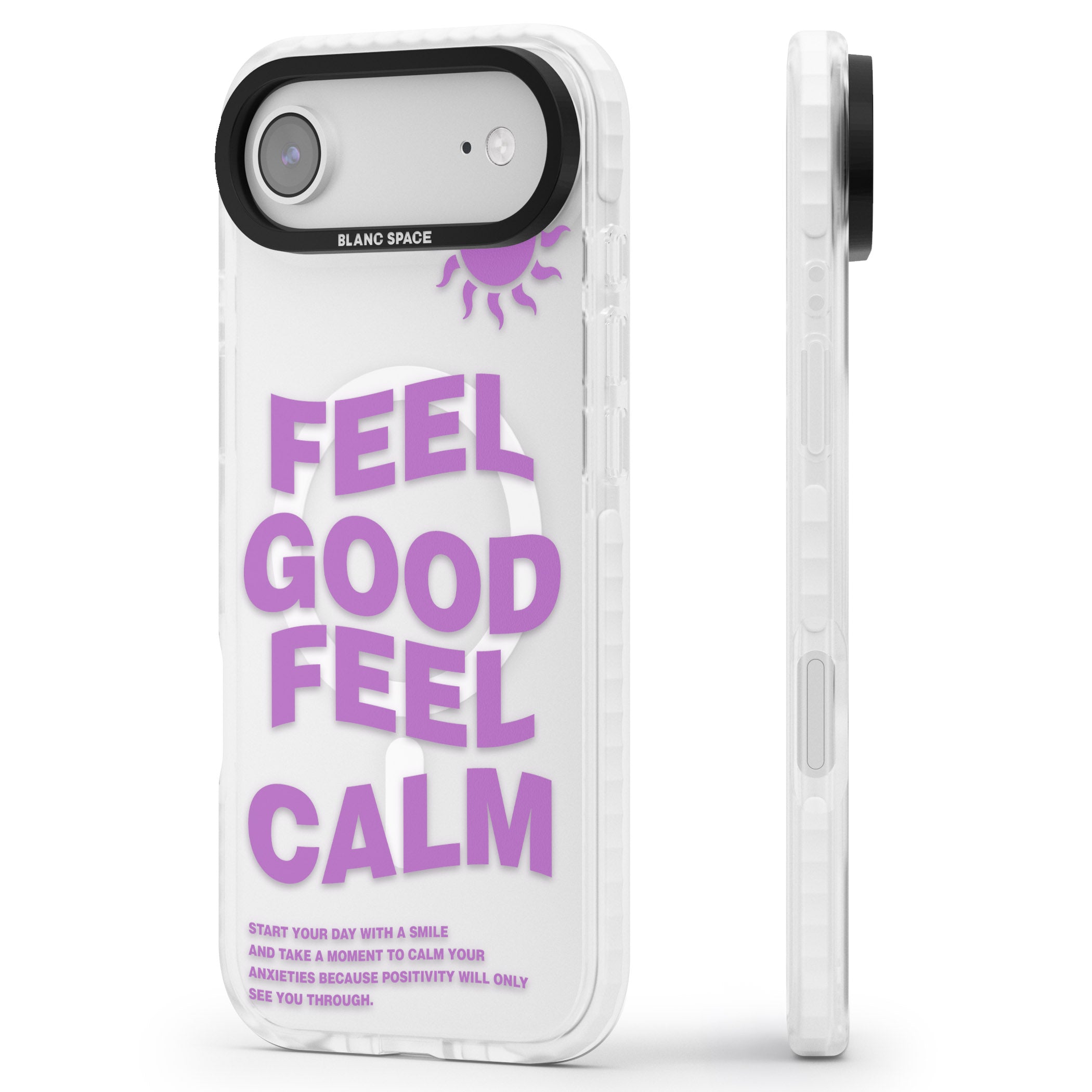 Feel Good Feel Calm (Purple) iPhone 17 Air Impact Pro Clear Phone Case Side Profile
