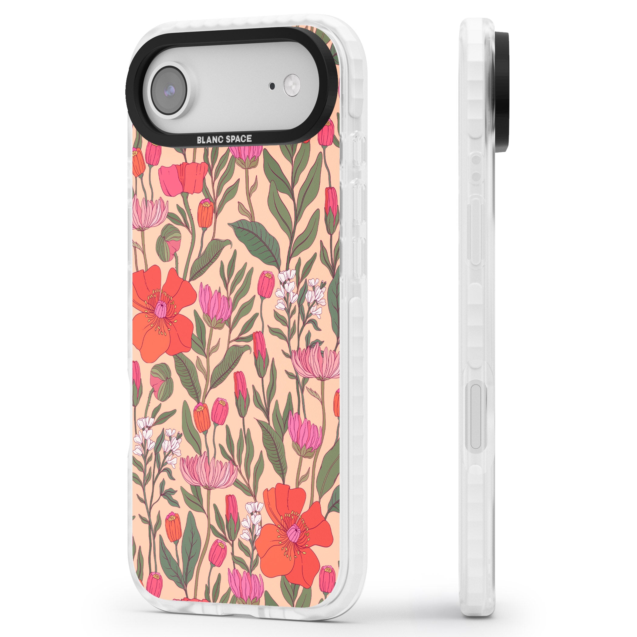Peachy Floral Background iPhone 17 Air Impact Pro Clear Phone Case Side Profile