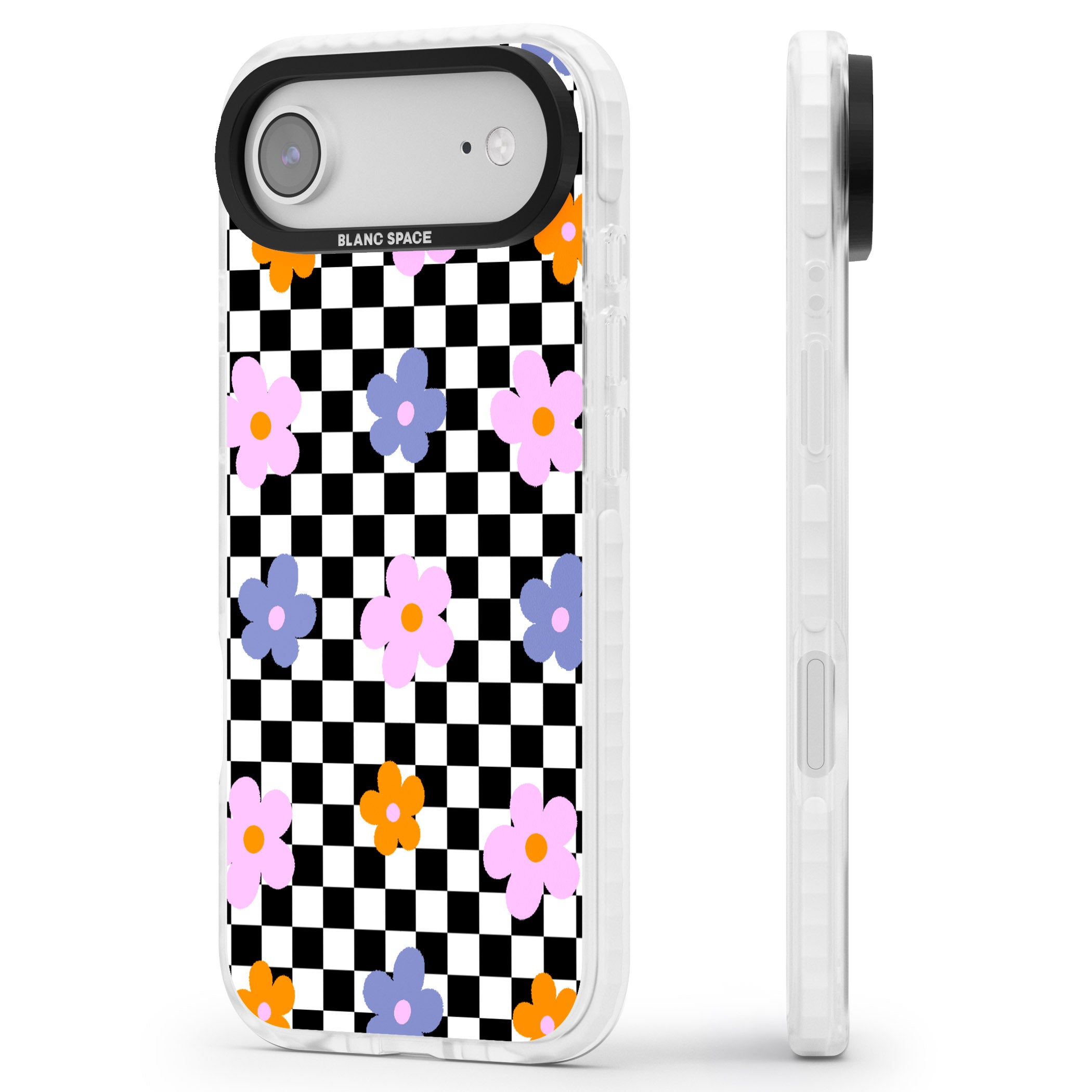 Checkered Blossom iPhone 17 Air Impact Pro Clear Phone Case Side Profile