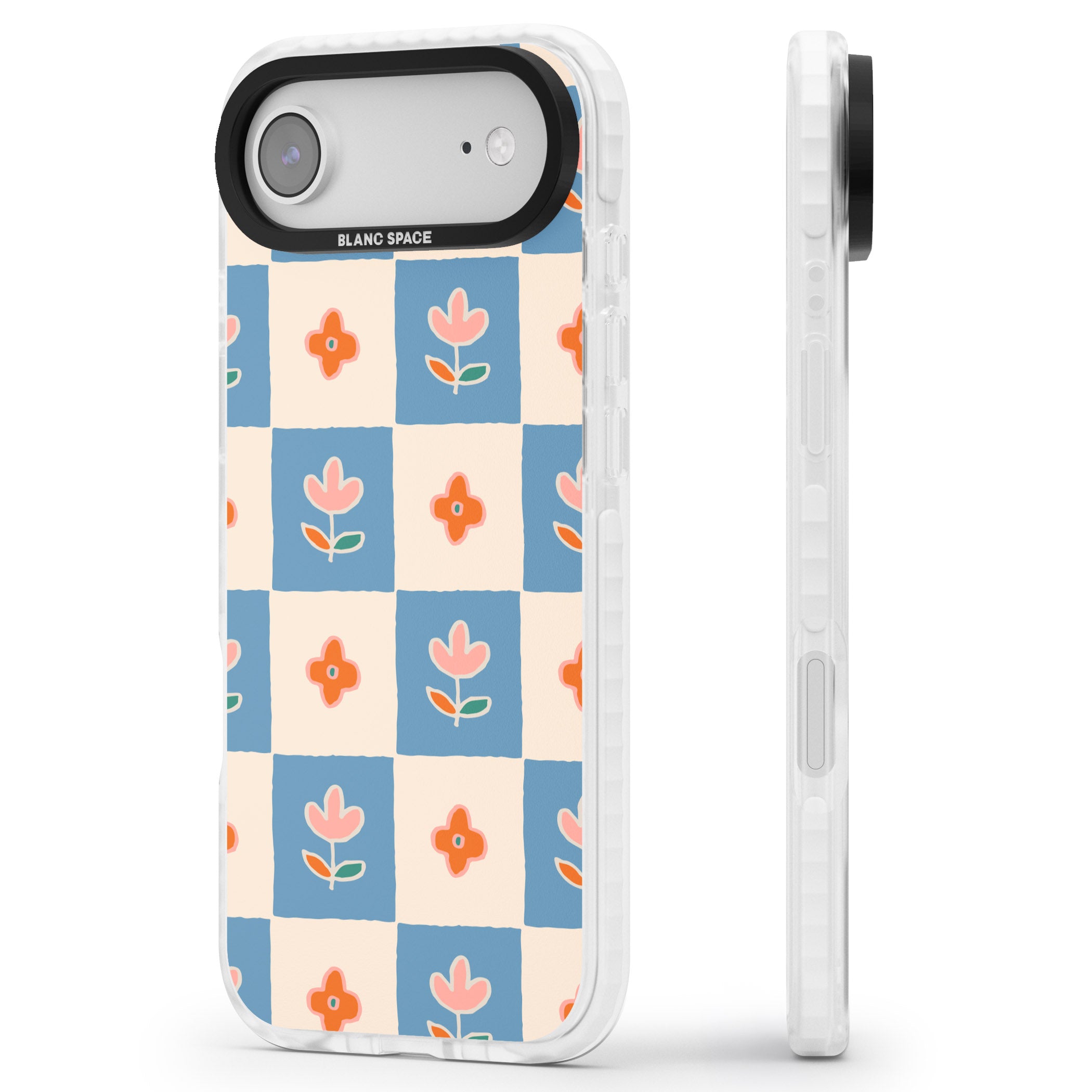 Vintage Bloom Checkered iPhone 17 Air Impact Pro Clear Phone Case Side Profile