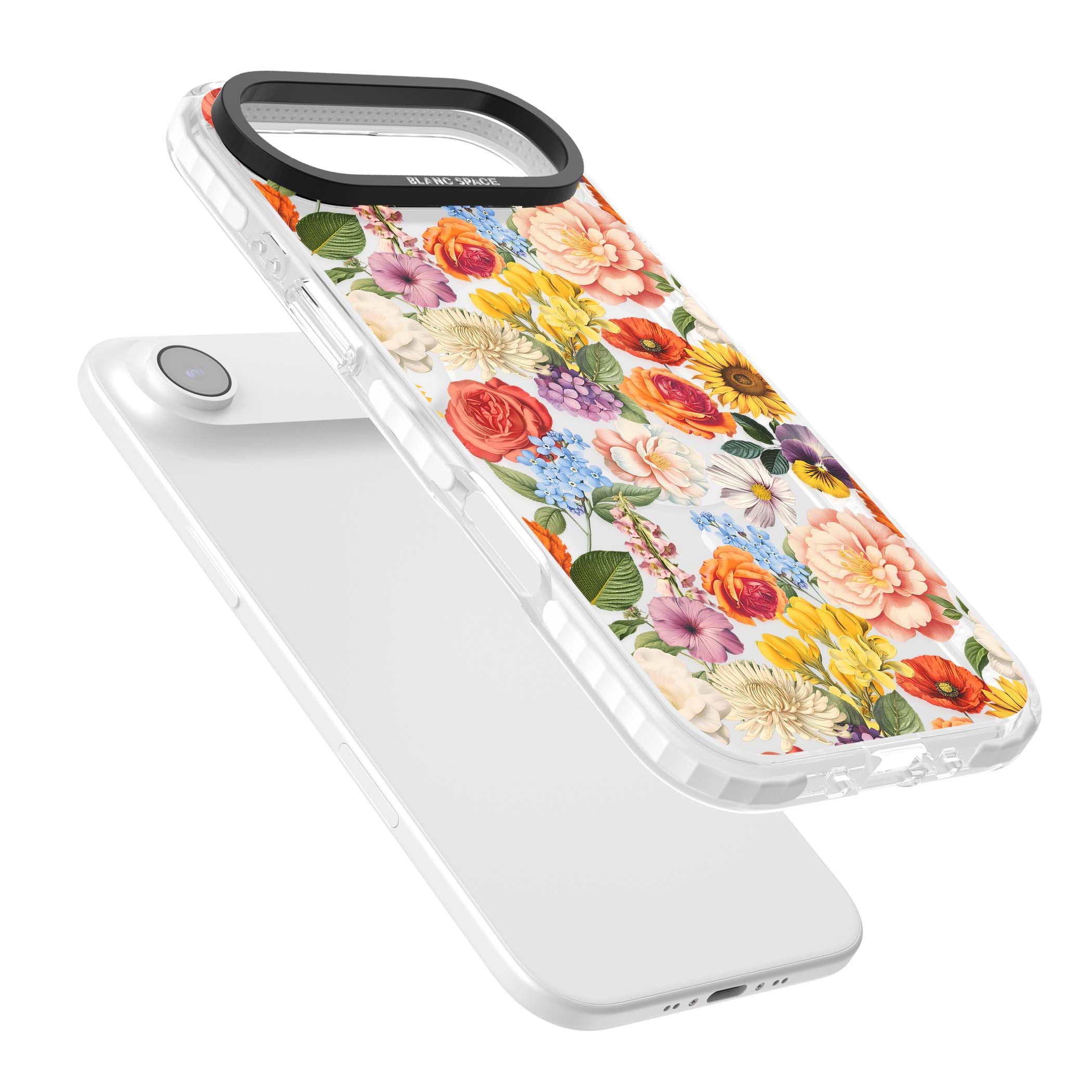 Bloom Basket floral iPhone case featuring cottage garden flowers including peonies, sunflowers, and wildflowers in pastel col | Impact Magsafe case for iPhone Air