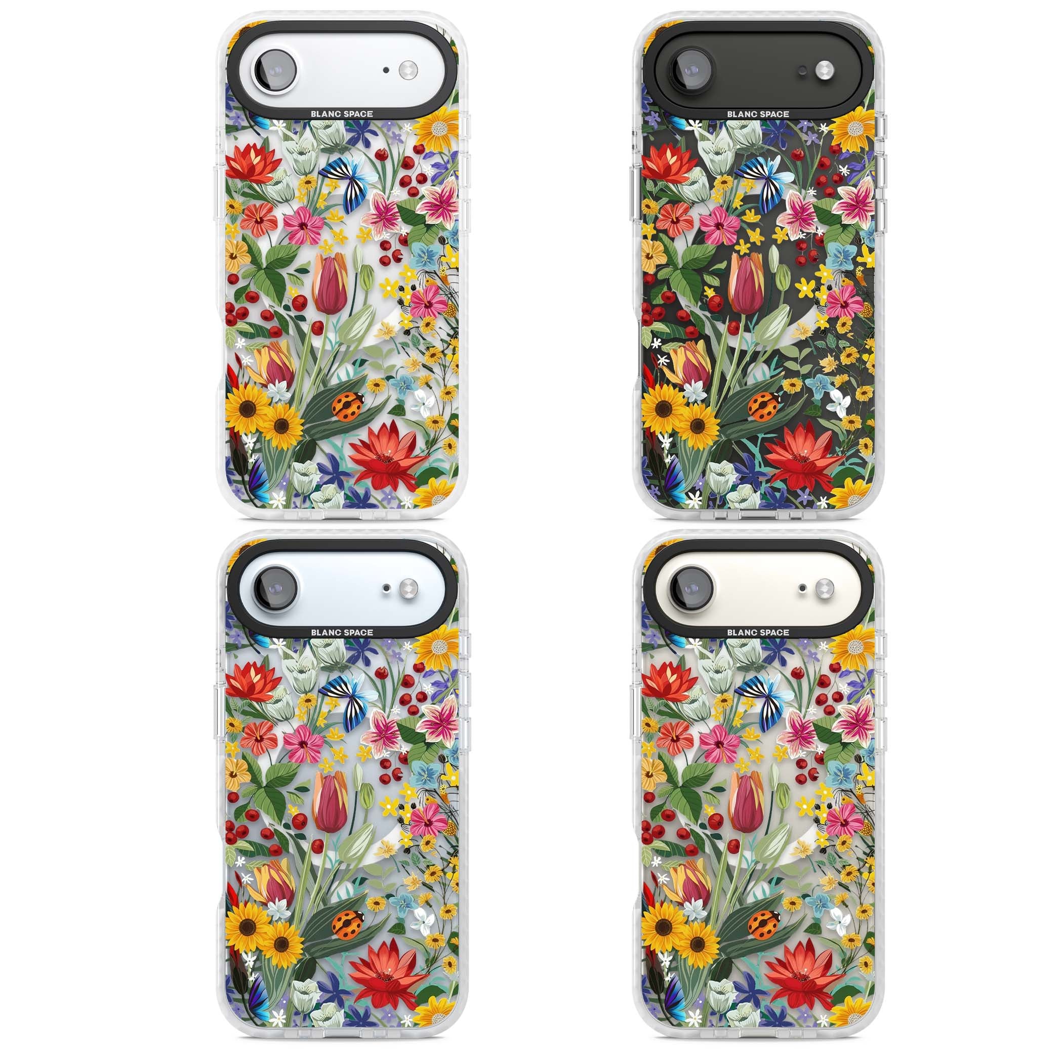 Botanical Bloom cottagecore iPhone case featuring colorful wildflowers, sunflowers, and ladybugs on clear background | Impact Magsafe case for iPhone Air