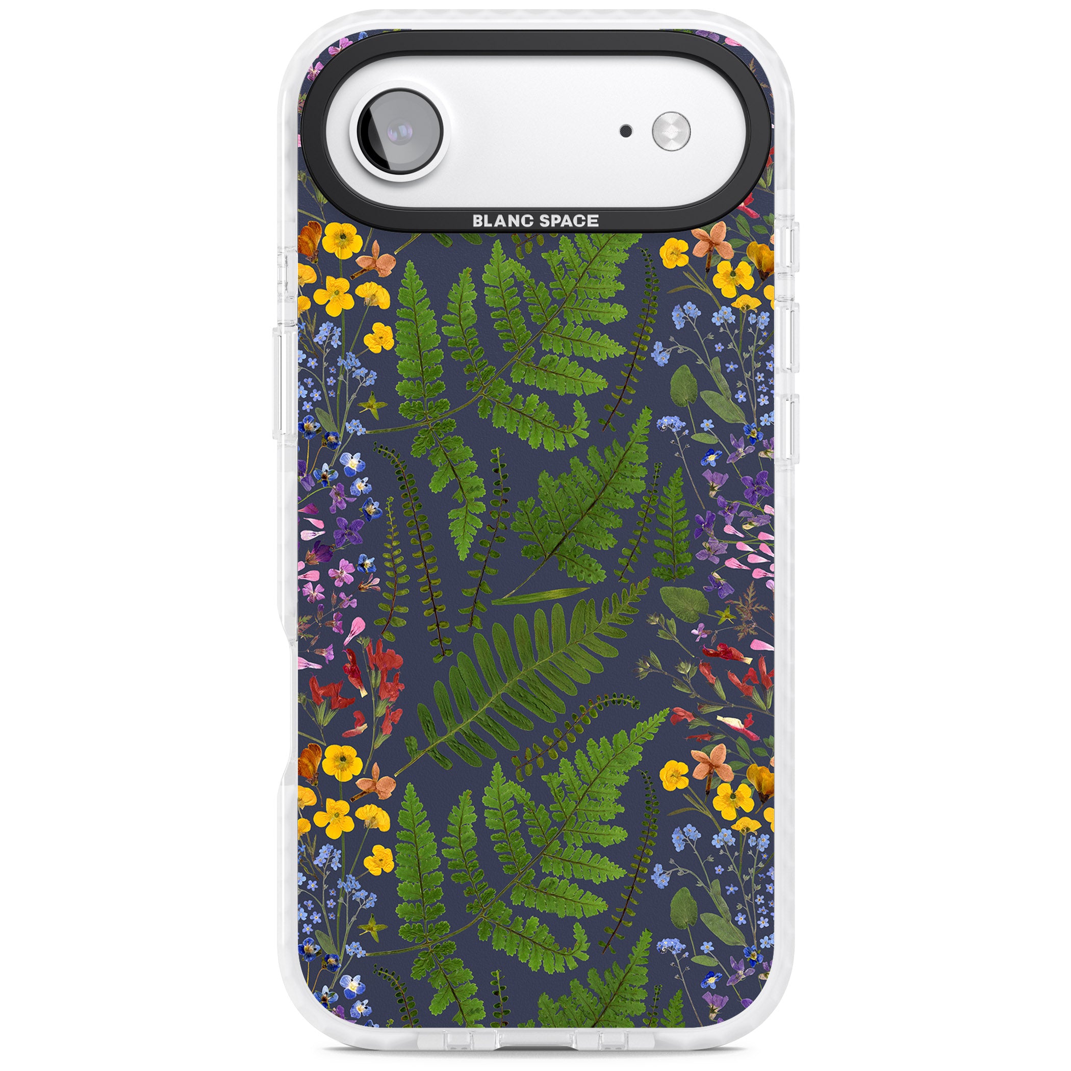 Busy Floral And Fern Design Navy iPhone 17 Air Impact Pro Clear Phone Case