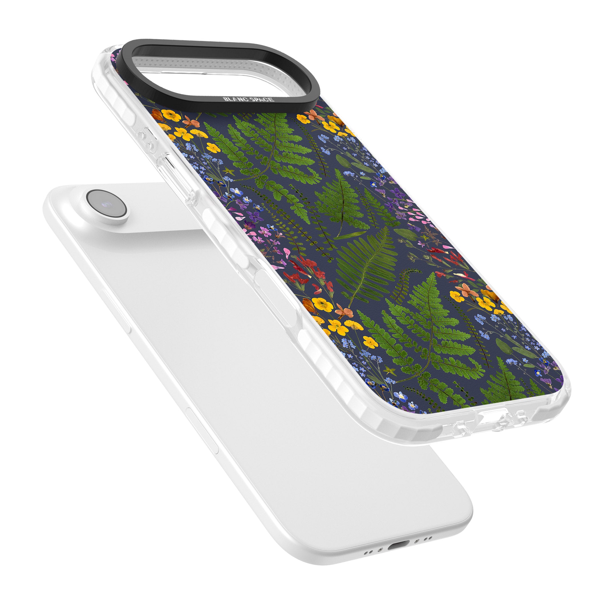 Busy Floral And Fern Design Navy iPhone 17 Air Impact Pro Clear Phone Case Colours