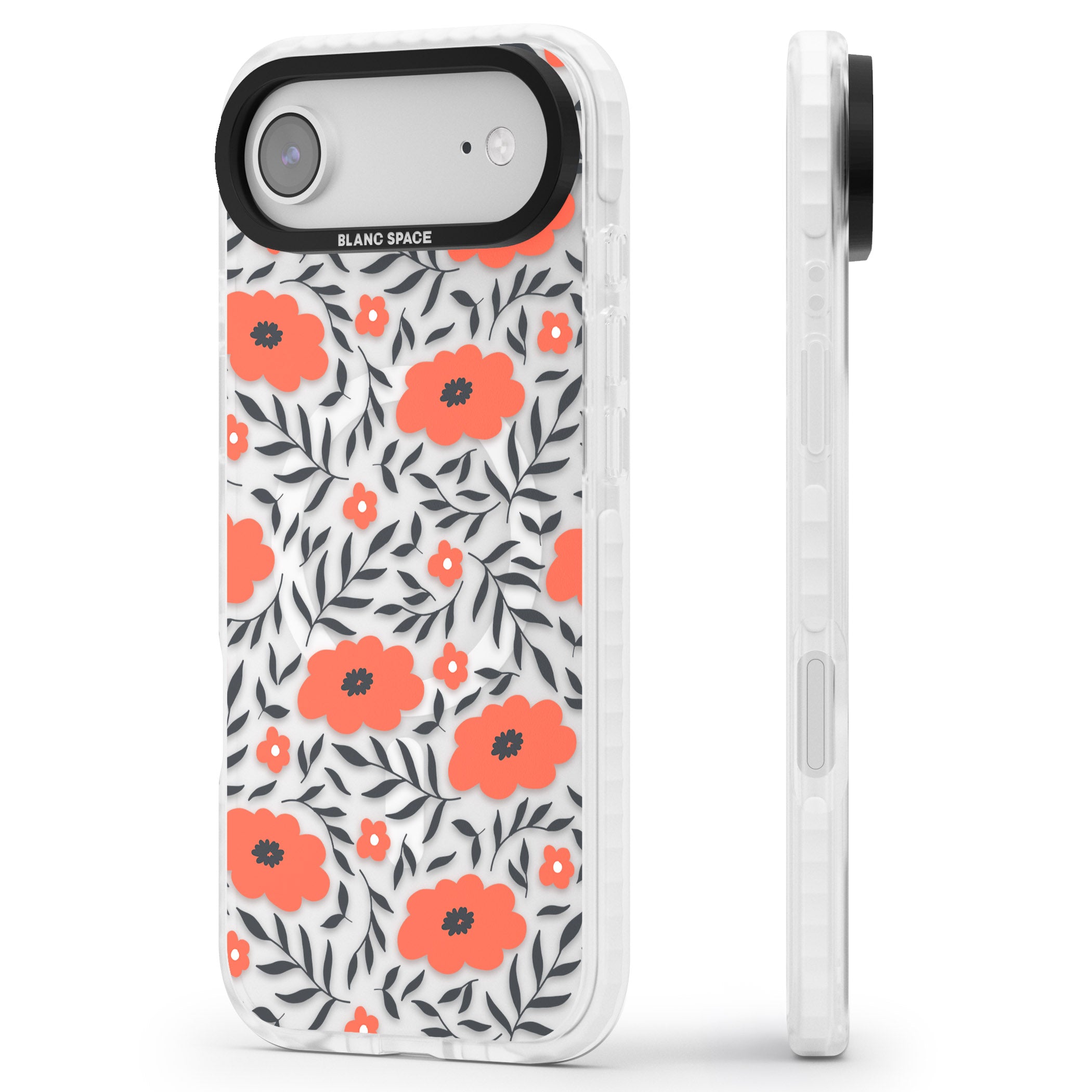 Red Poppy Floral iPhone 17 Air Impact Pro Clear Phone Case Side Profile