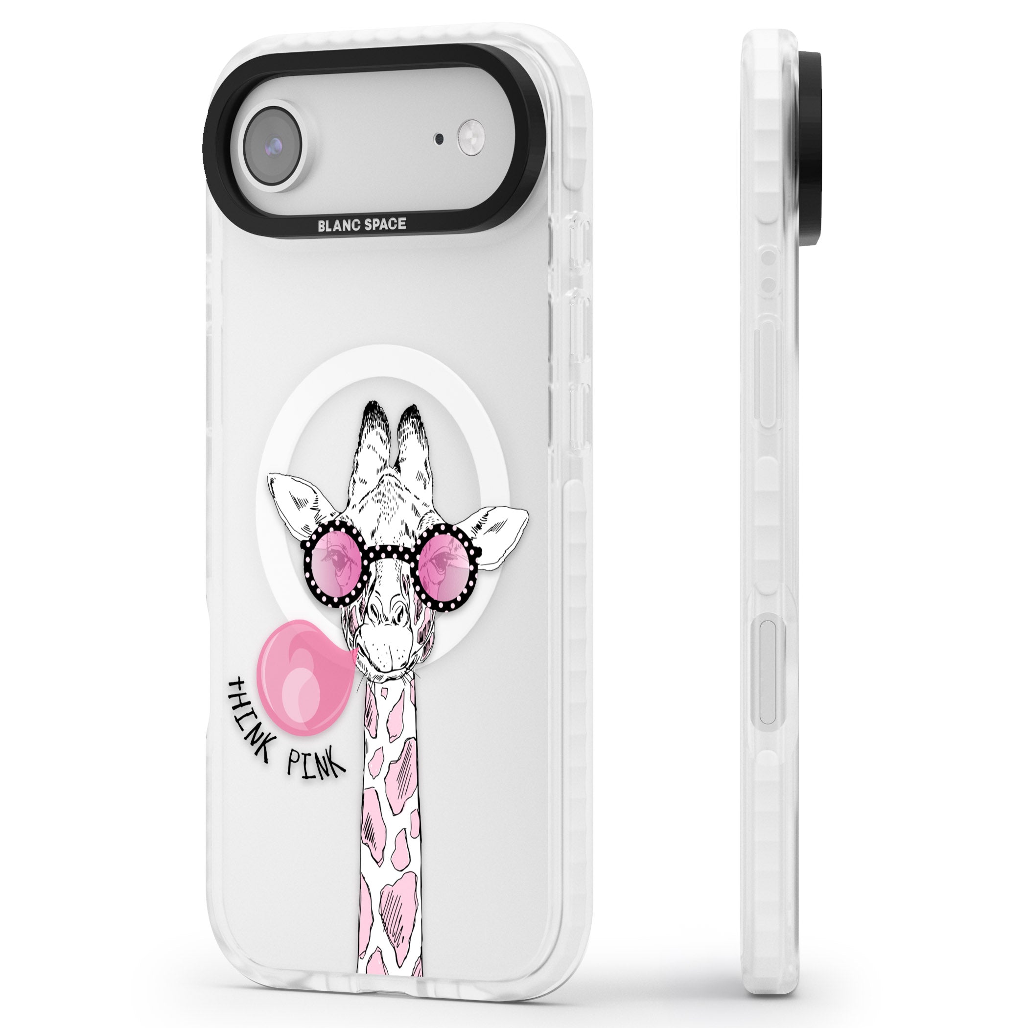 Think Pink Giraffe iPhone 17 Air Impact Pro Clear Phone Case Side Profile