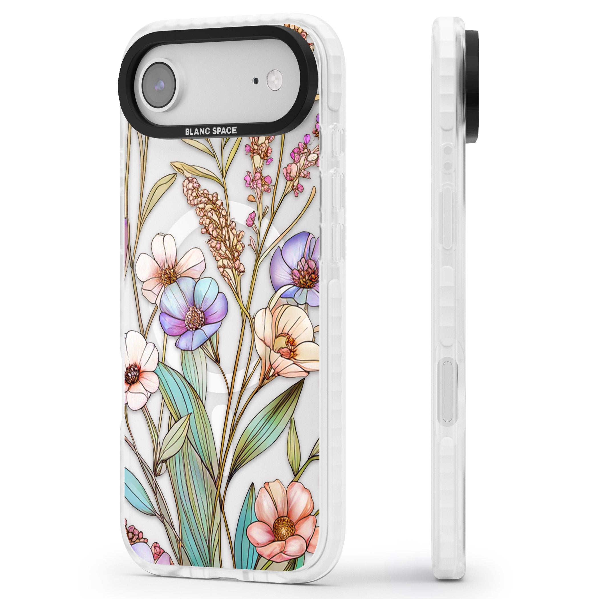 Glass Summer Flowers iPhone 17 Air Impact Pro Clear Phone Case Side Profile