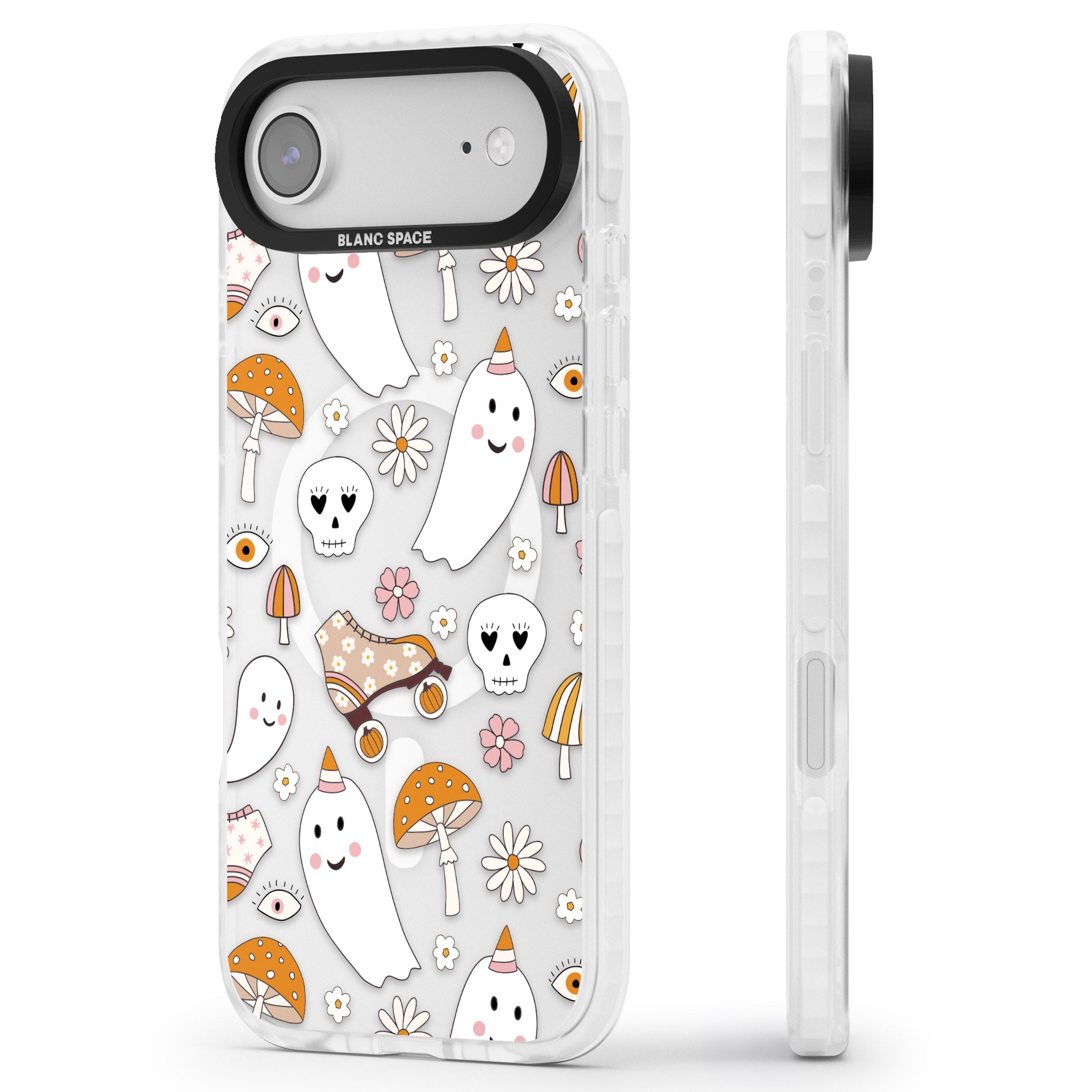 Cute Ghost And Skulls Pattern iPhone 17 Air Impact Pro Clear Phone Case Side Profile