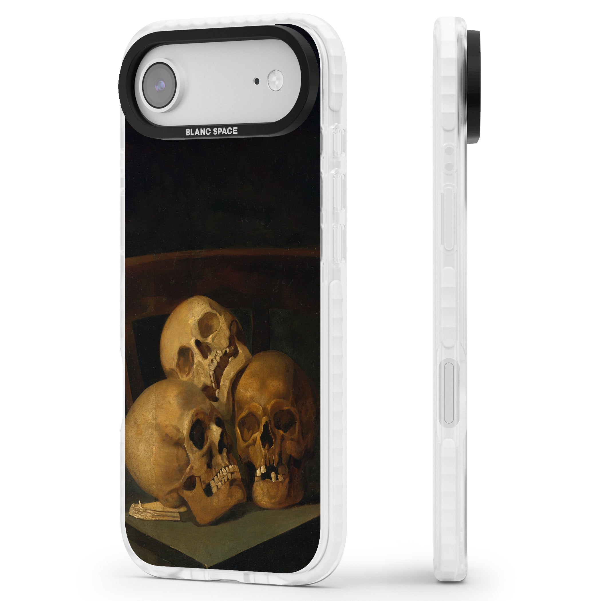 Still Life Of Three Skulls iPhone 17 Air Impact Pro Clear Phone Case Side Profile
