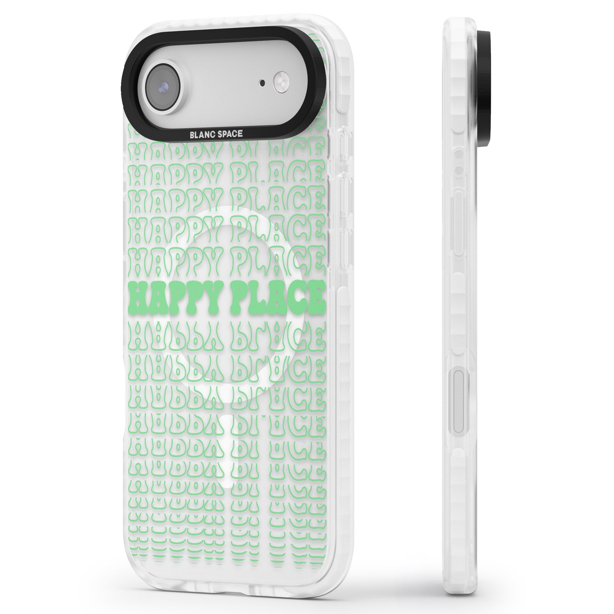 Happy Place (Green) iPhone 17 Air Impact Pro Clear Phone Case Side Profile