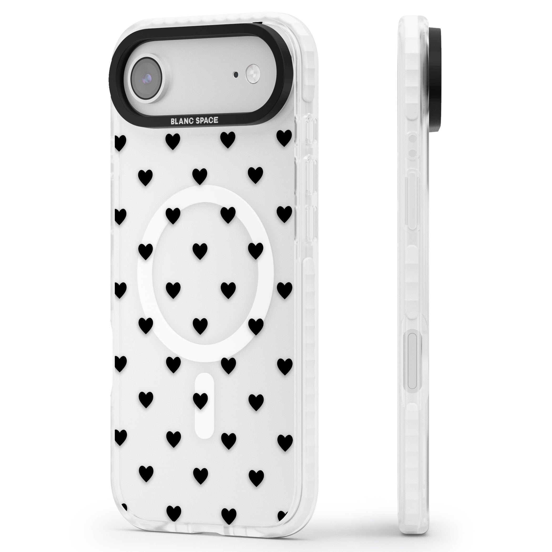 Small Heart Pattern: White & iPhone 17 Air Impact Pro Clear Phone Case Side Profile