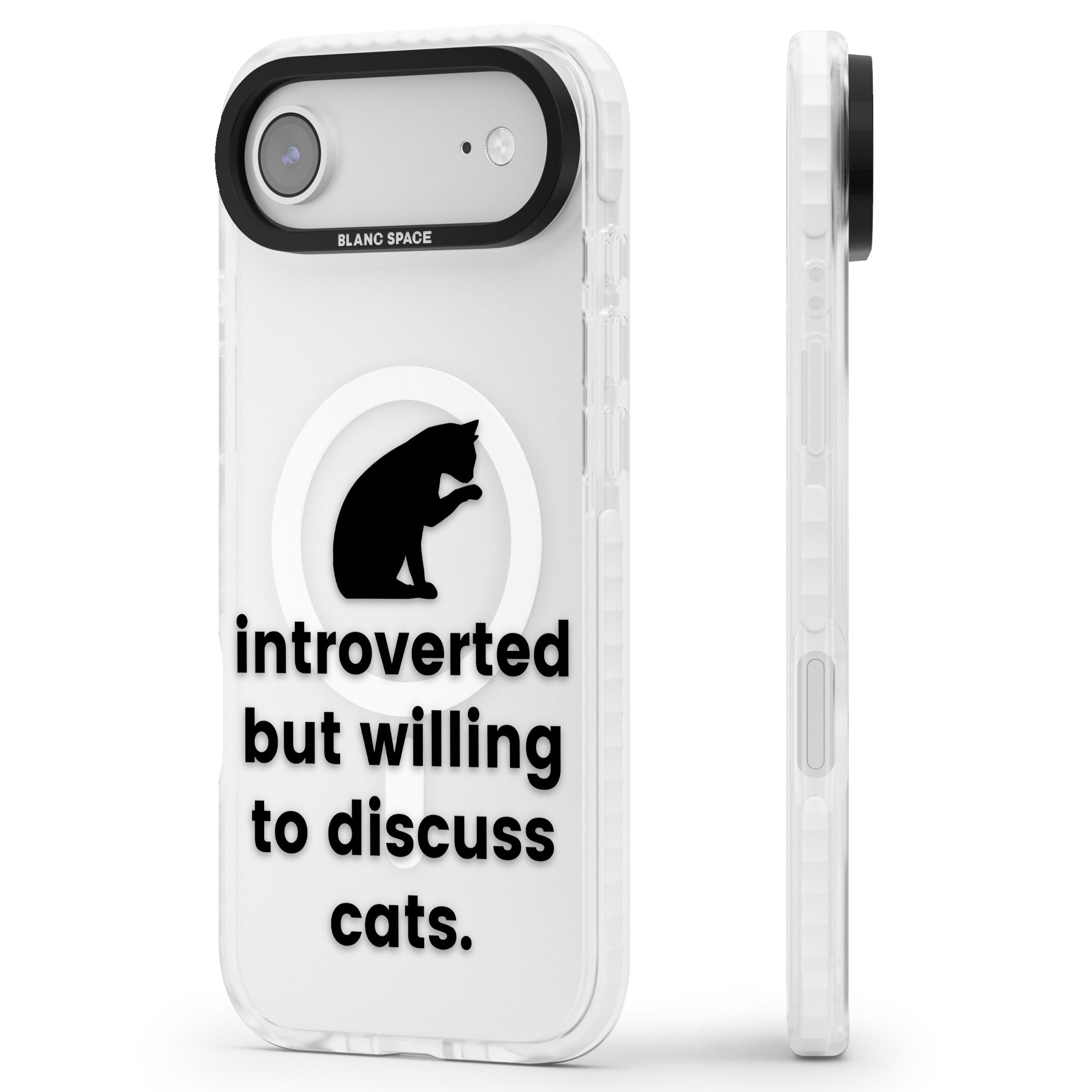 Introverted But Willing To Discuss Cats iPhone 17 Air Impact Pro Clear Phone Case Side Profile