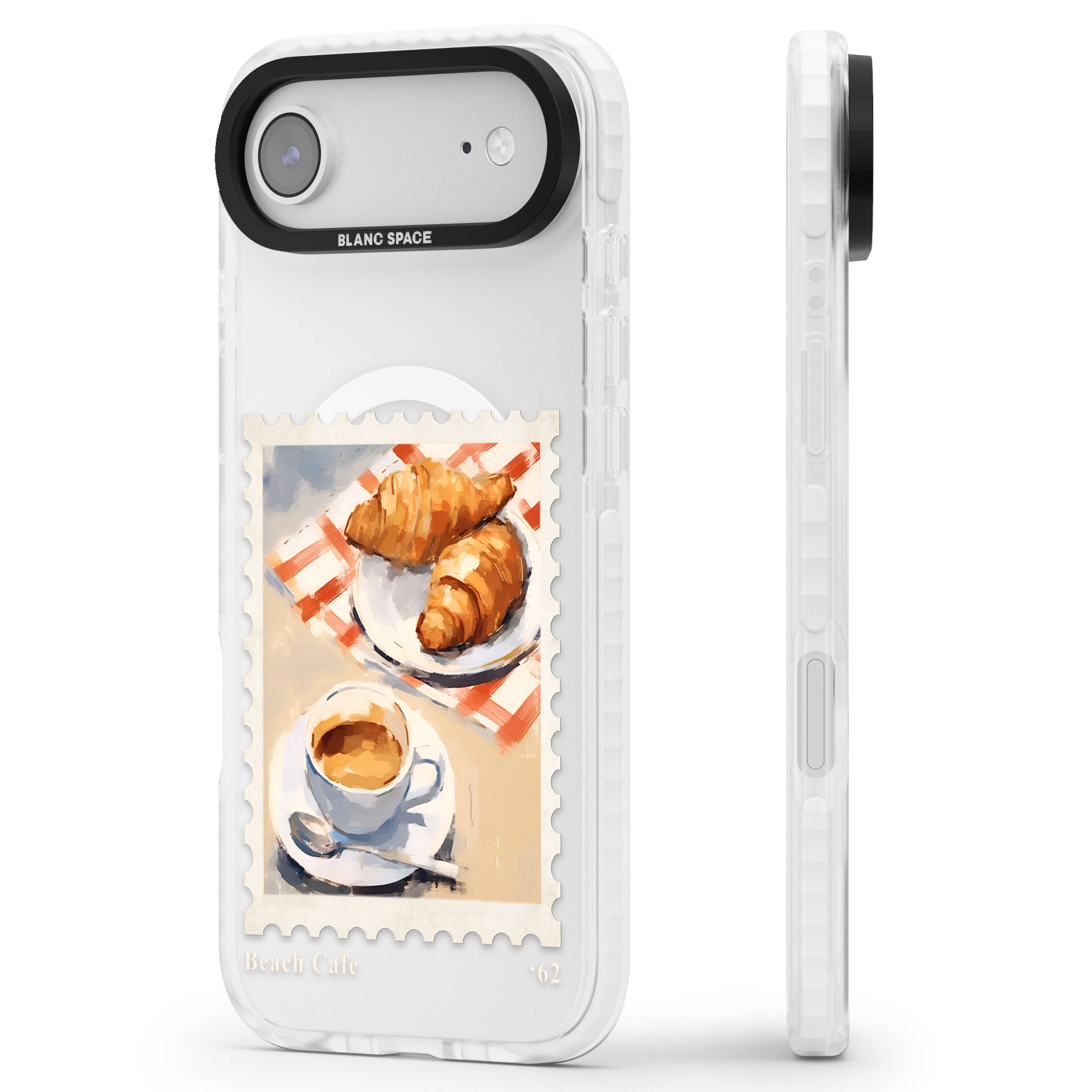 Cafe Stamp iPhone 17 Air Impact Pro Clear Phone Case Side Profile