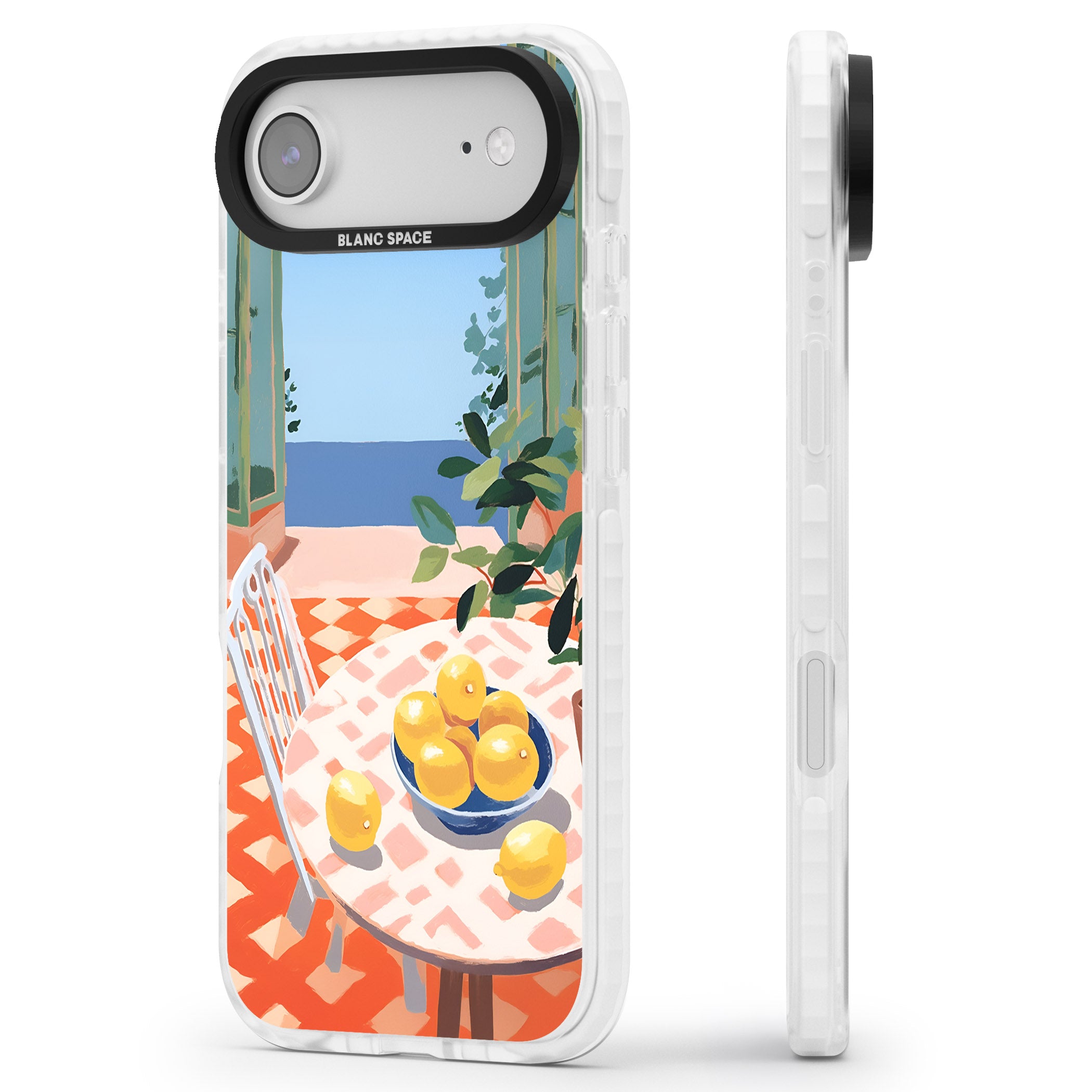Seaside Lemons iPhone 17 Air Impact Pro Clear Phone Case Side Profile