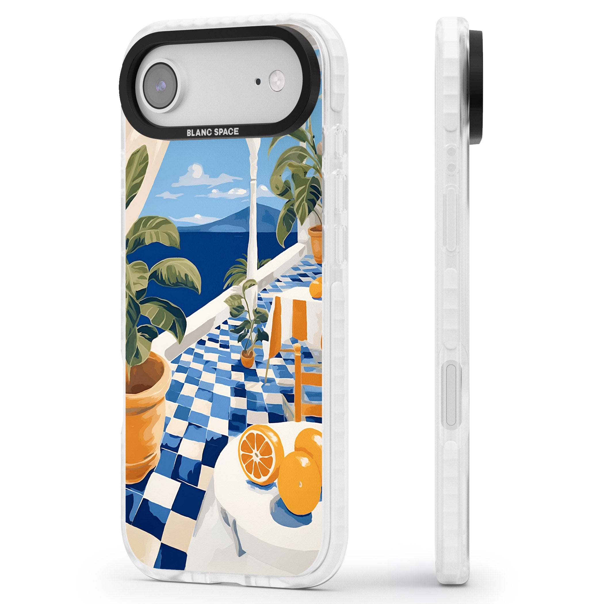 Greek Balcony iPhone 17 Air Impact Pro Clear Phone Case Side Profile