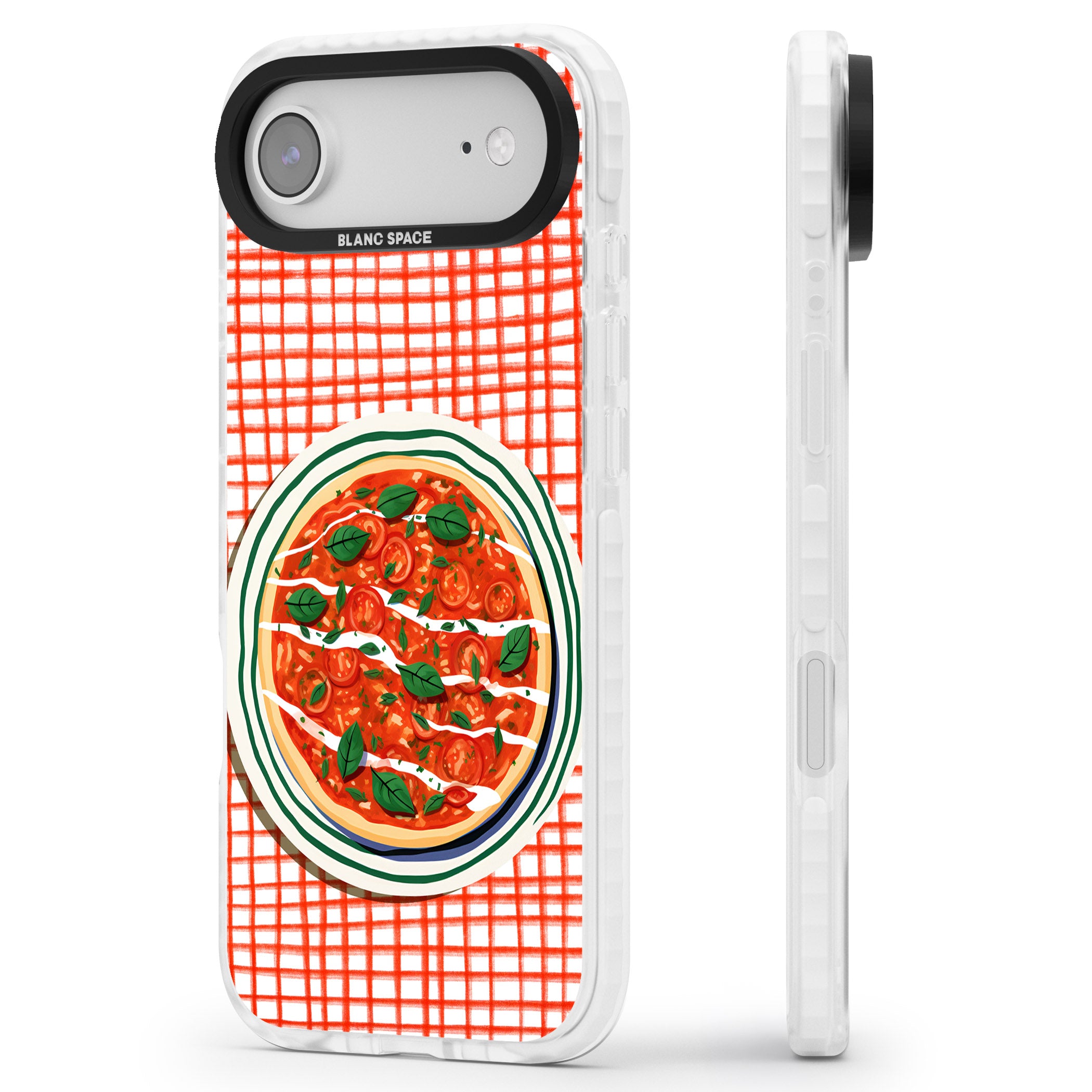Margherita On Red Check iPhone 17 Air Impact Pro Clear Phone Case Side Profile