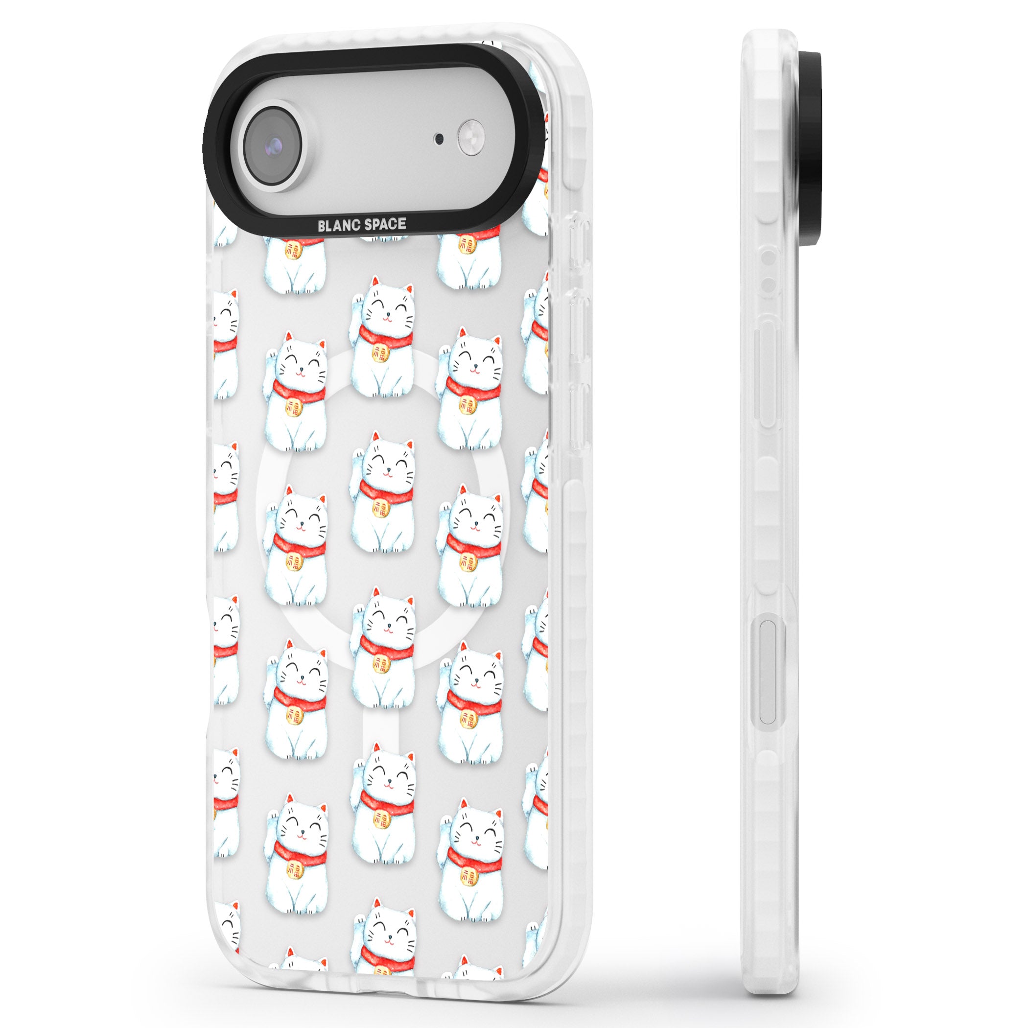 Lucky Cat Pattern iPhone 17 Air Impact Pro Clear Phone Case Side Profile