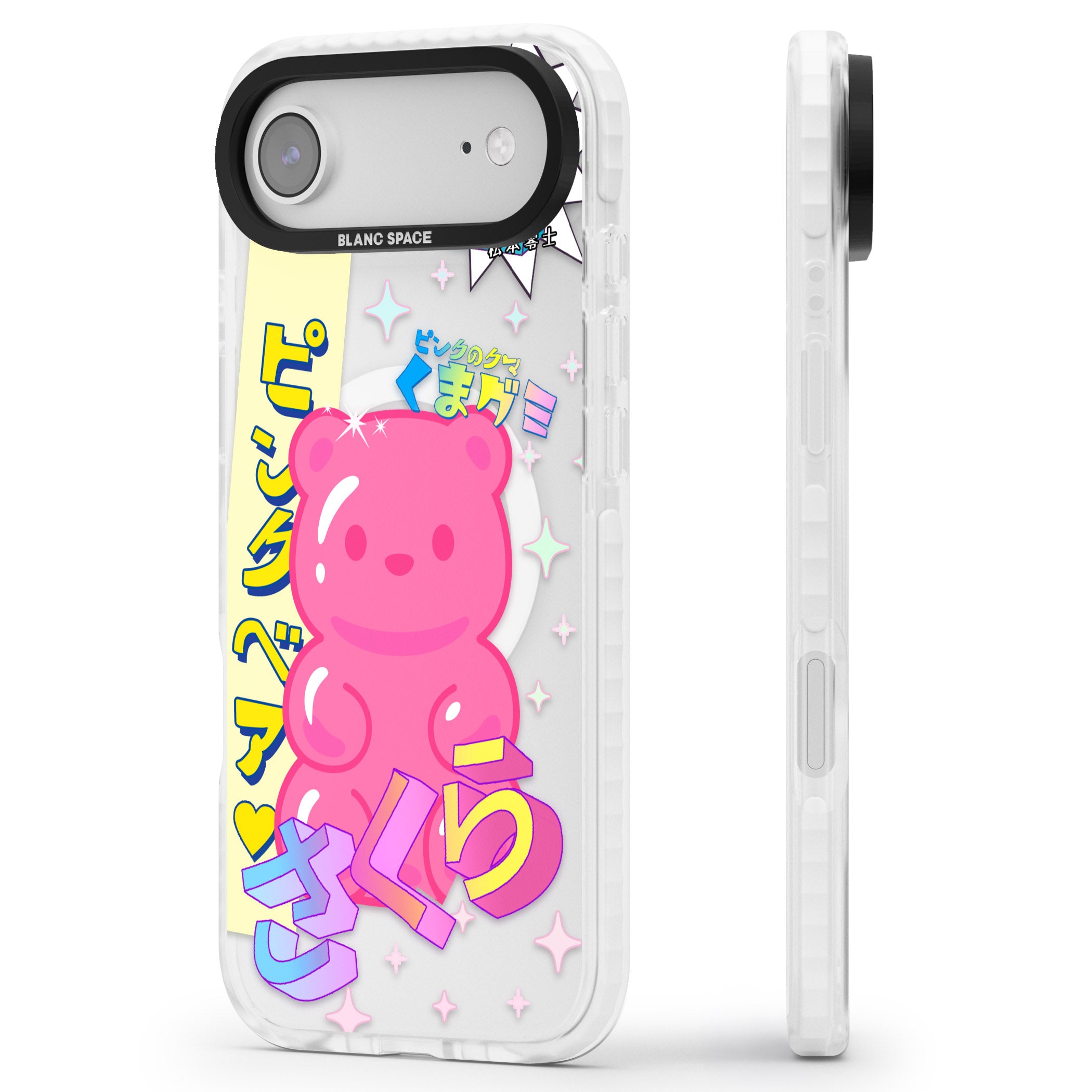 Kawaii Pink Bear Collage iPhone 17 Air Impact Pro Clear Phone Case Side Profile