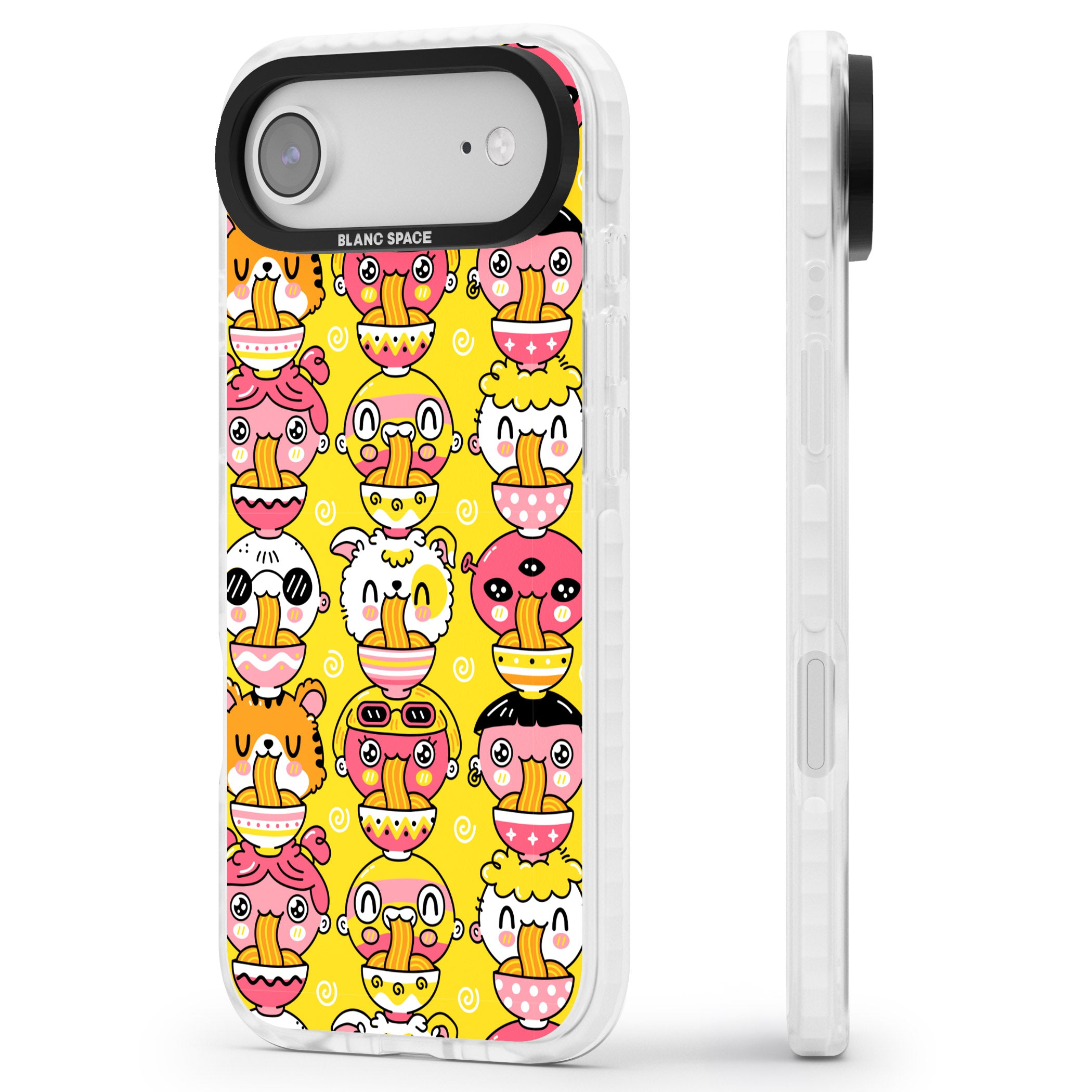 Ramen Noodle Kawaii Pattern iPhone 17 Air Impact Pro Clear Phone Case Side Profile