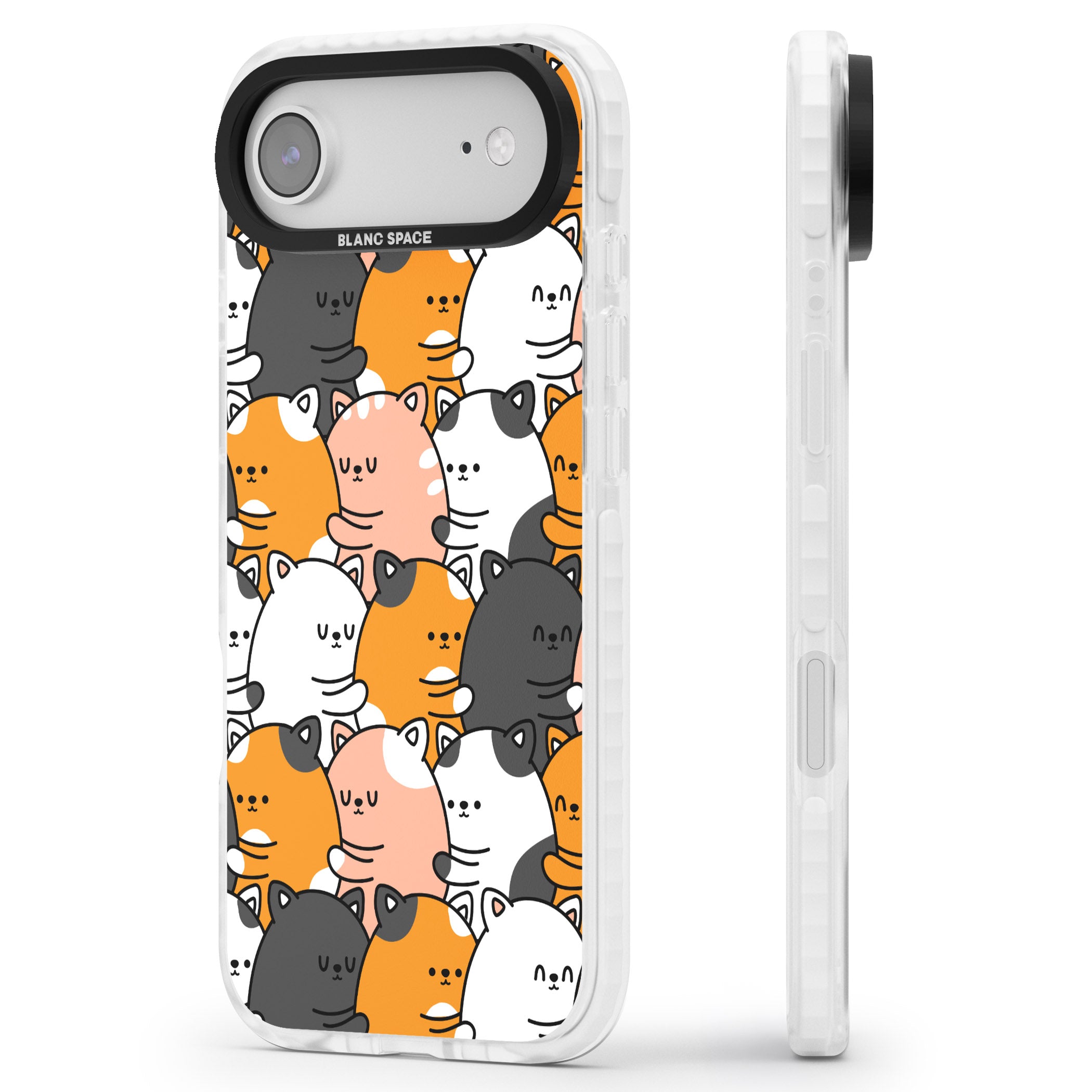 Spooning Cats Kawaii Pattern iPhone 17 Air Impact Pro Clear Phone Case Side Profile