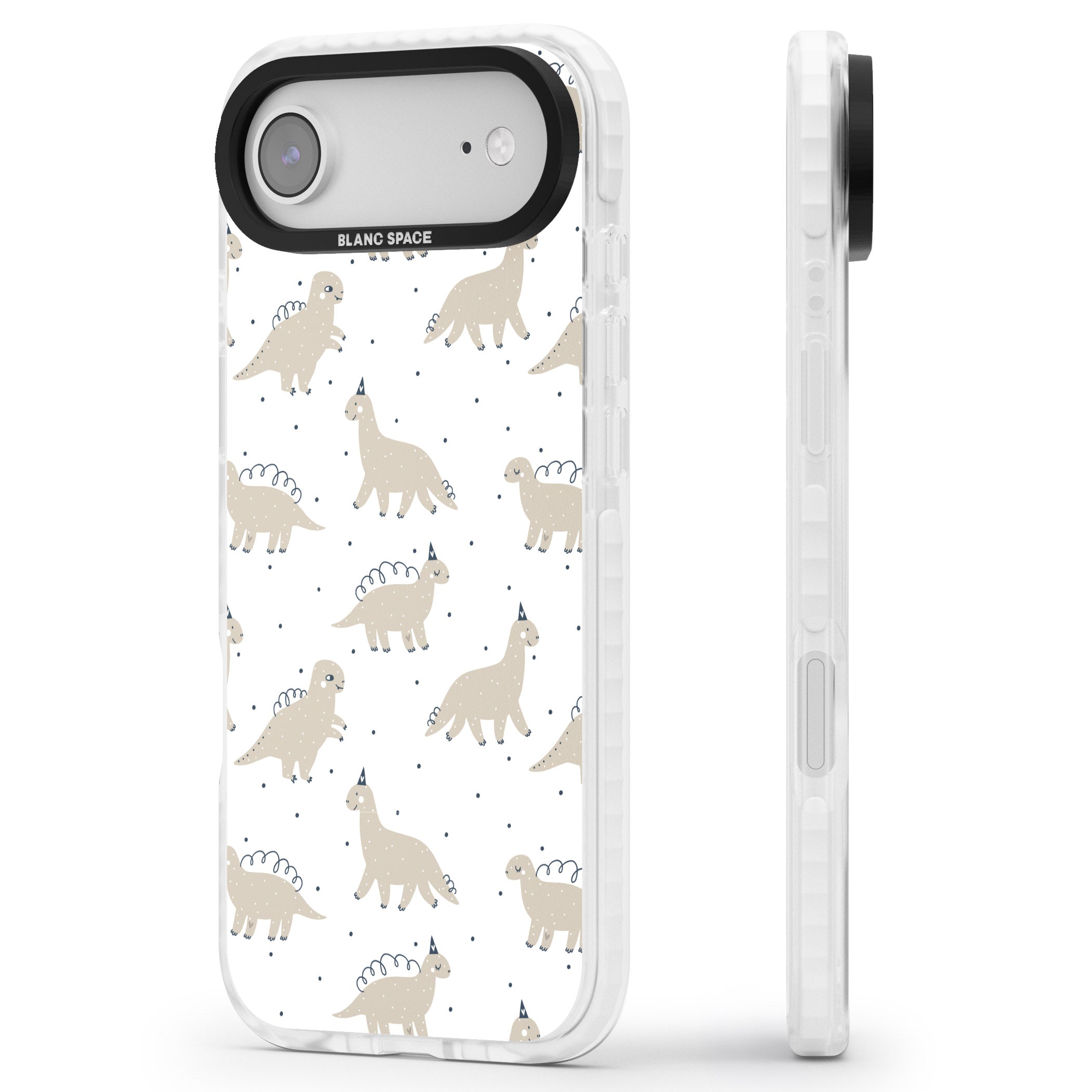 Party Dino Pattern iPhone 17 Air Impact Pro Clear Phone Case Side Profile