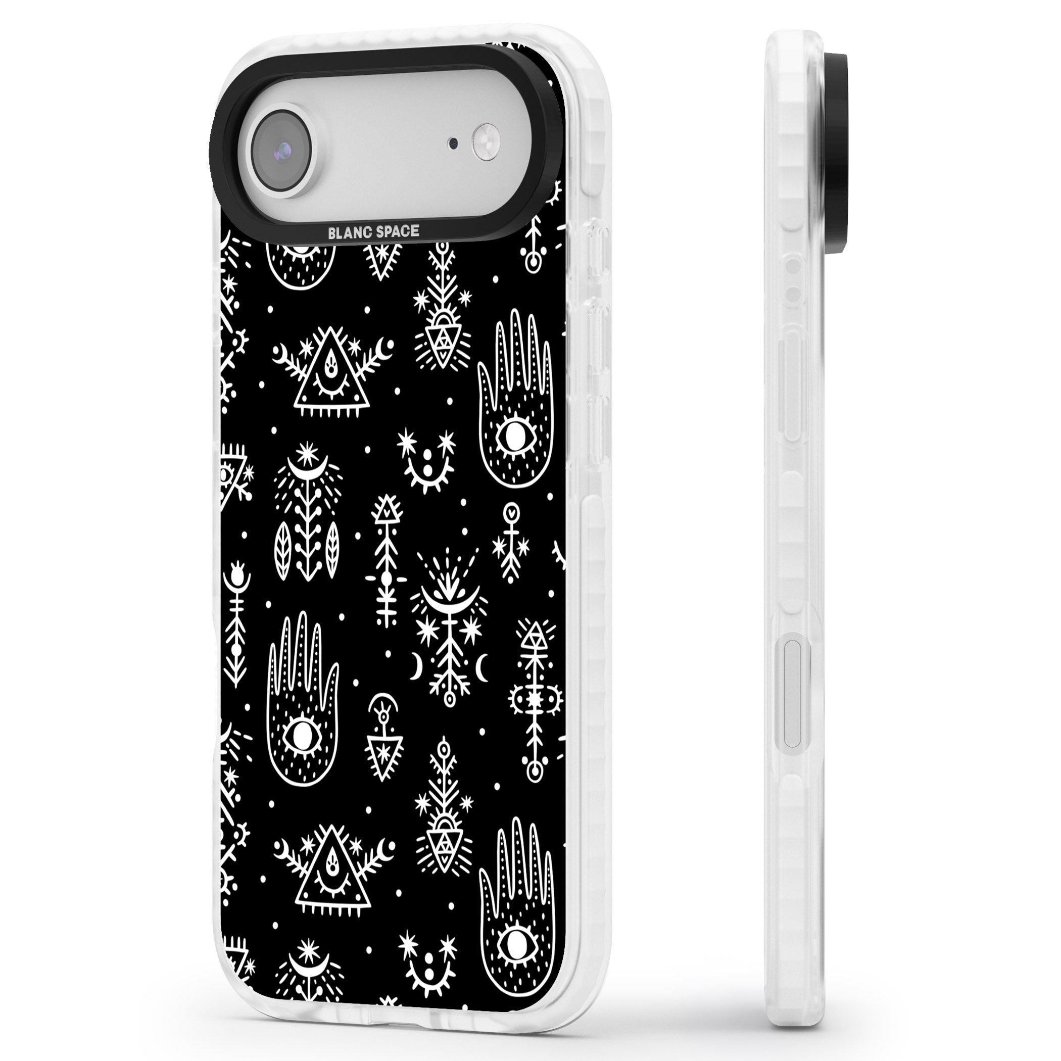 Tribal Symbols Black iPhone 17 Air Impact Pro Clear Phone Case Side Profile