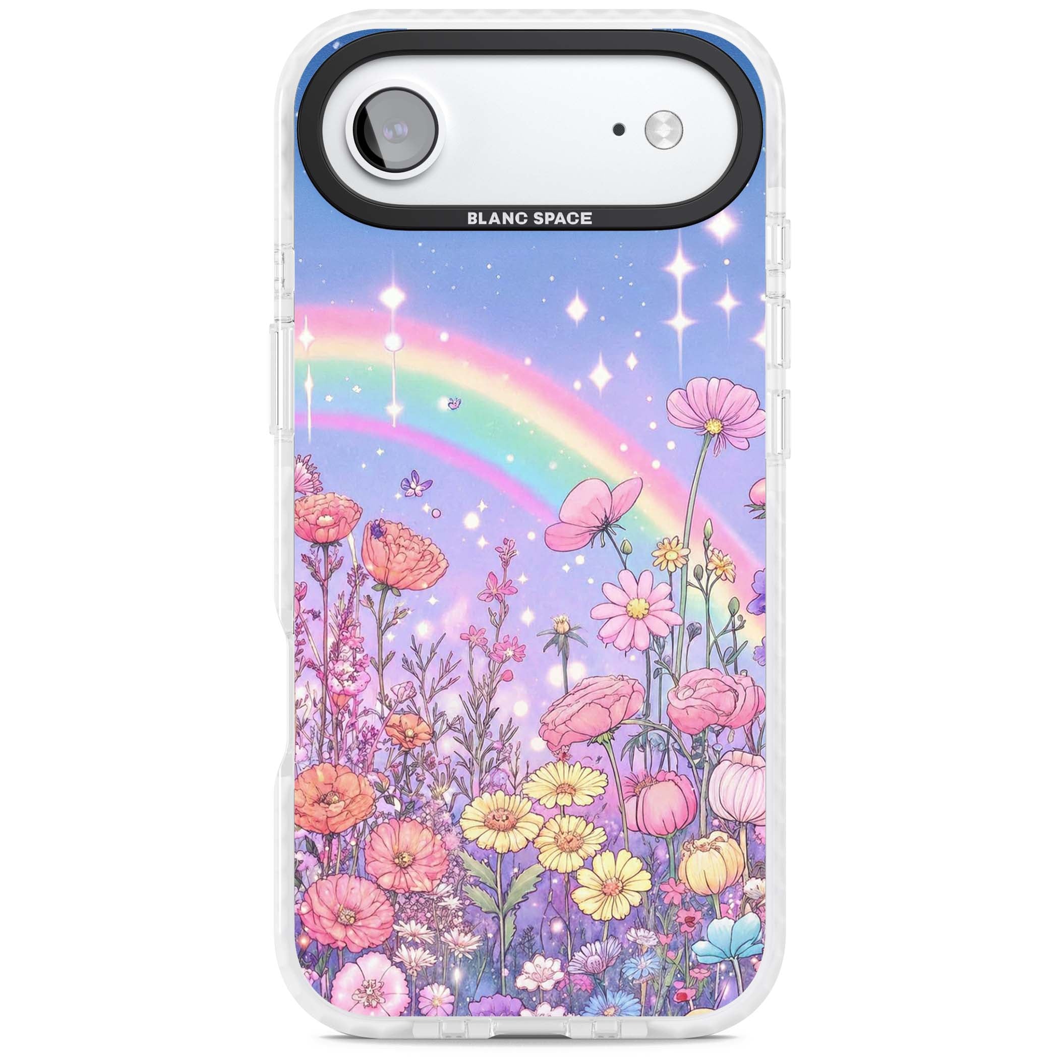 Magical Meadow fairycore iPhone case featuring a pastel rainbow, sparkling stars and a wildflower meadow | Impact Magsafe case for iPhone Air