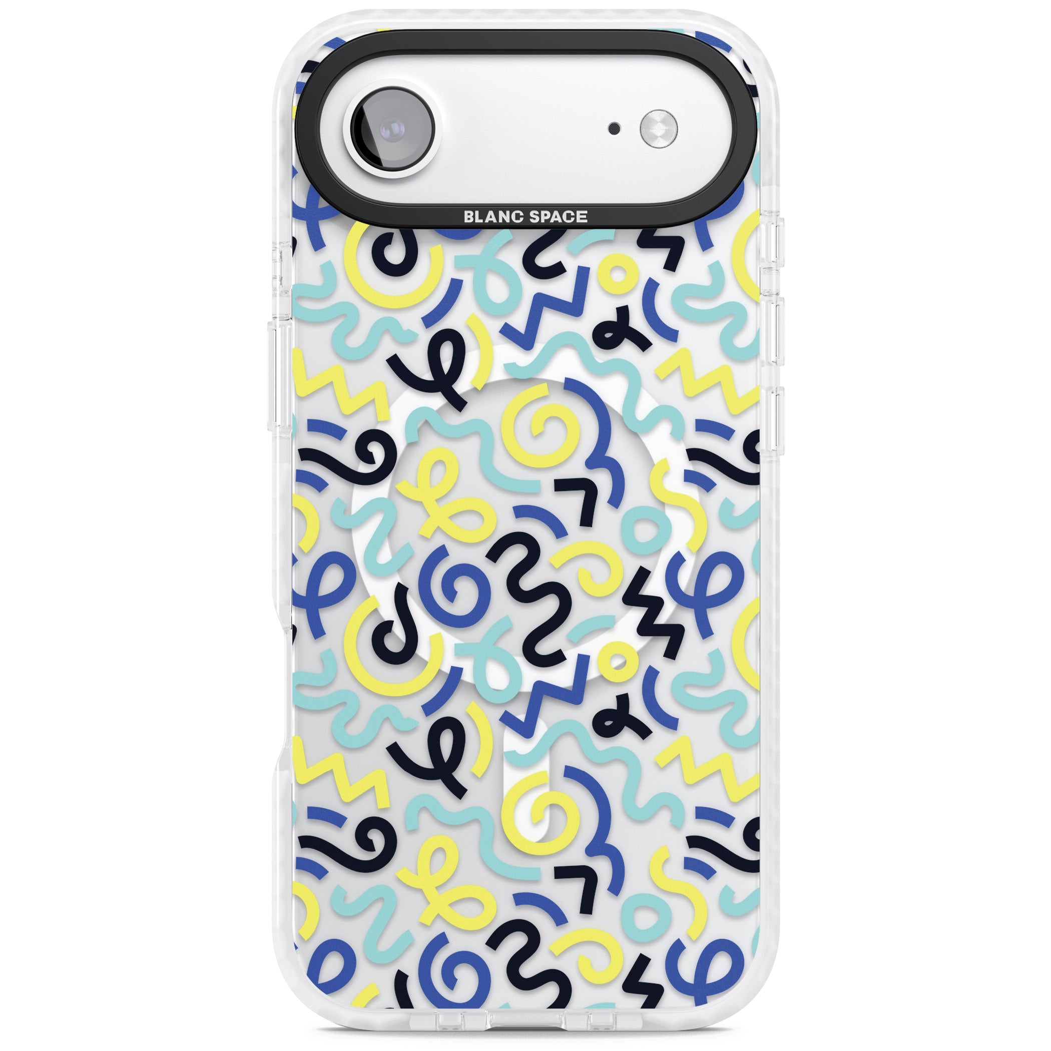 Blue & Yellow Memphis Retro iPhone 17 Air Impact Pro Clear Phone Case