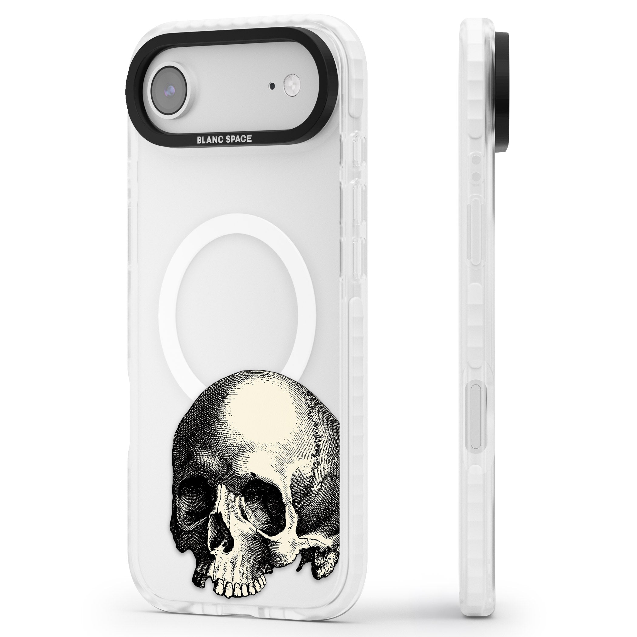 Minimal Vintage Skull iPhone 17 Air Impact Pro Clear Phone Case Side Profile