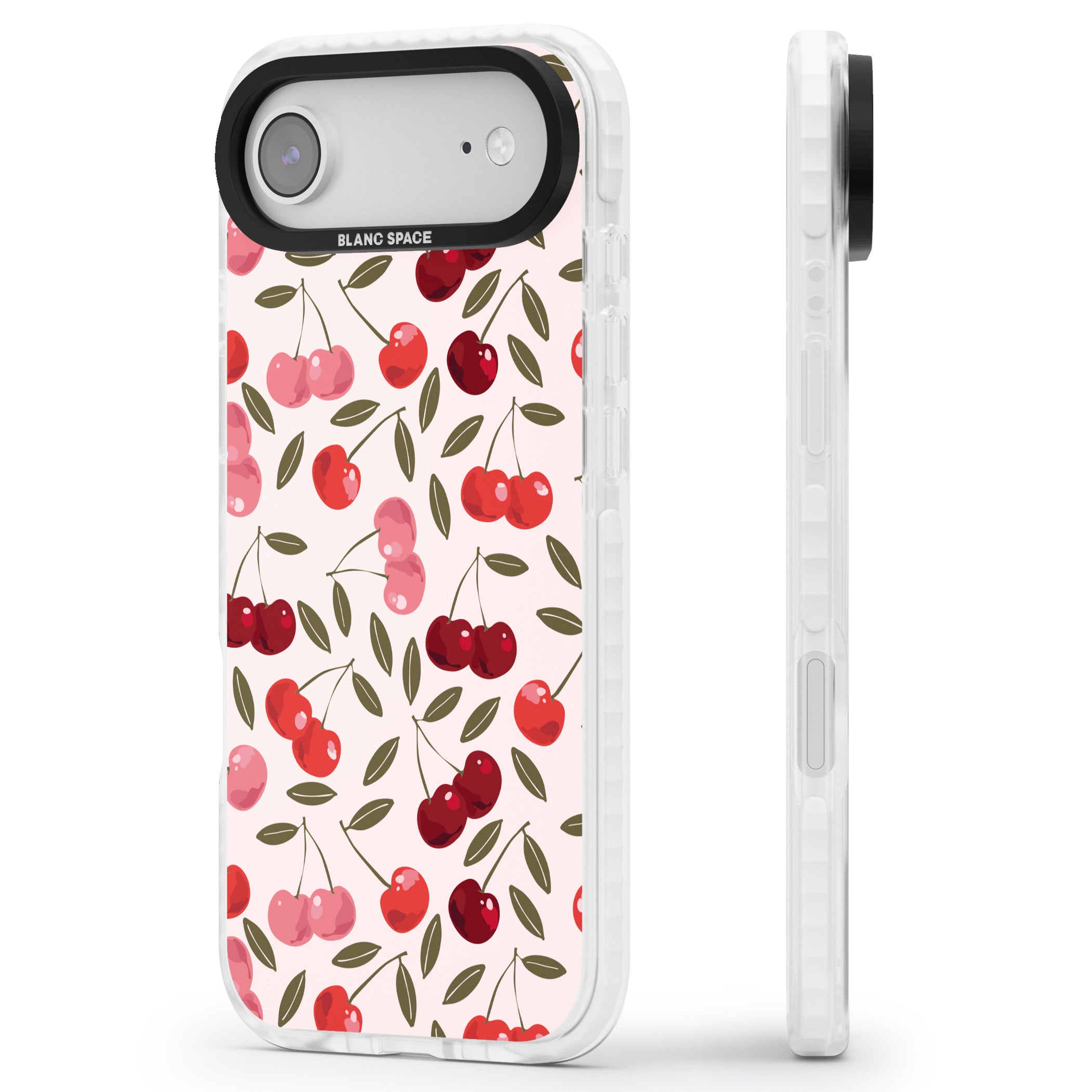 Fruity & Fun Patterns Cherries iPhone 17 Air Impact Pro Clear Phone Case Side Profile
