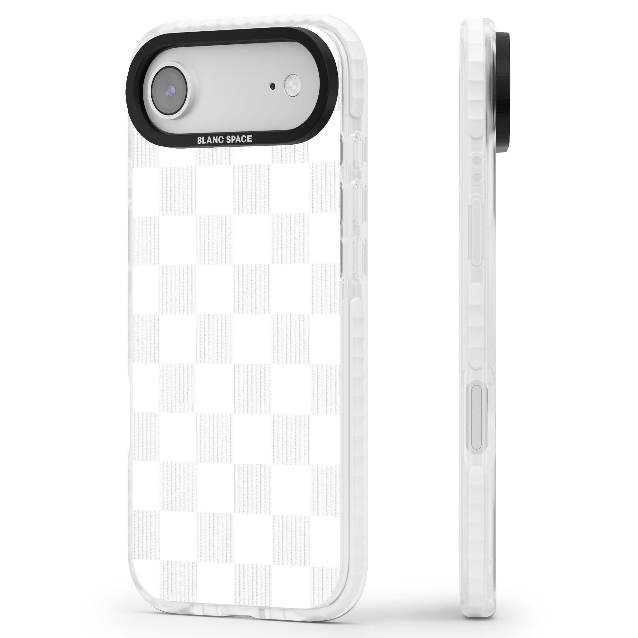 White Checkered iPhone 17 Air Impact Pro Clear Phone Case Side Profile