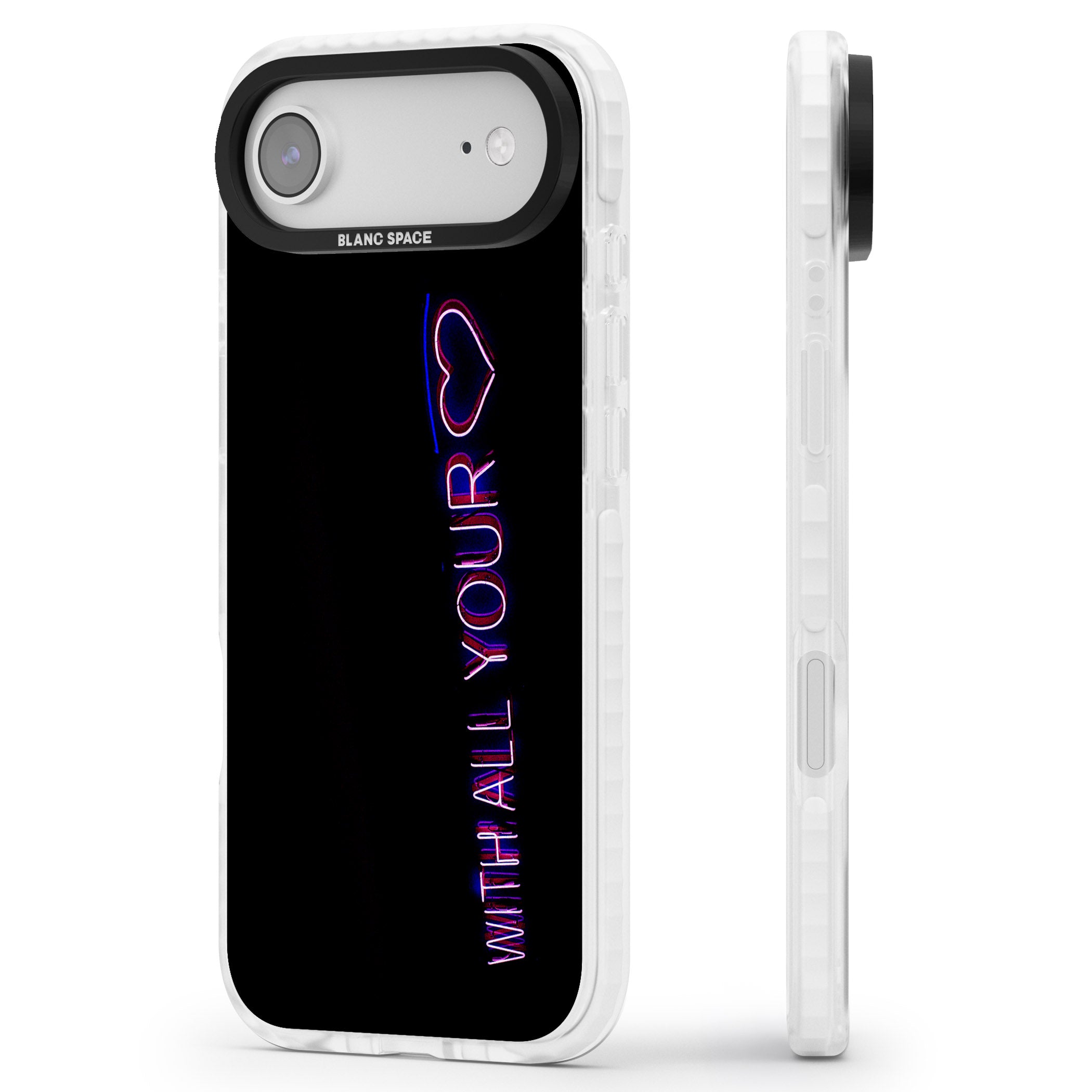 Neon Heart Script iPhone 17 Air Impact Pro Clear Phone Case Side Profile