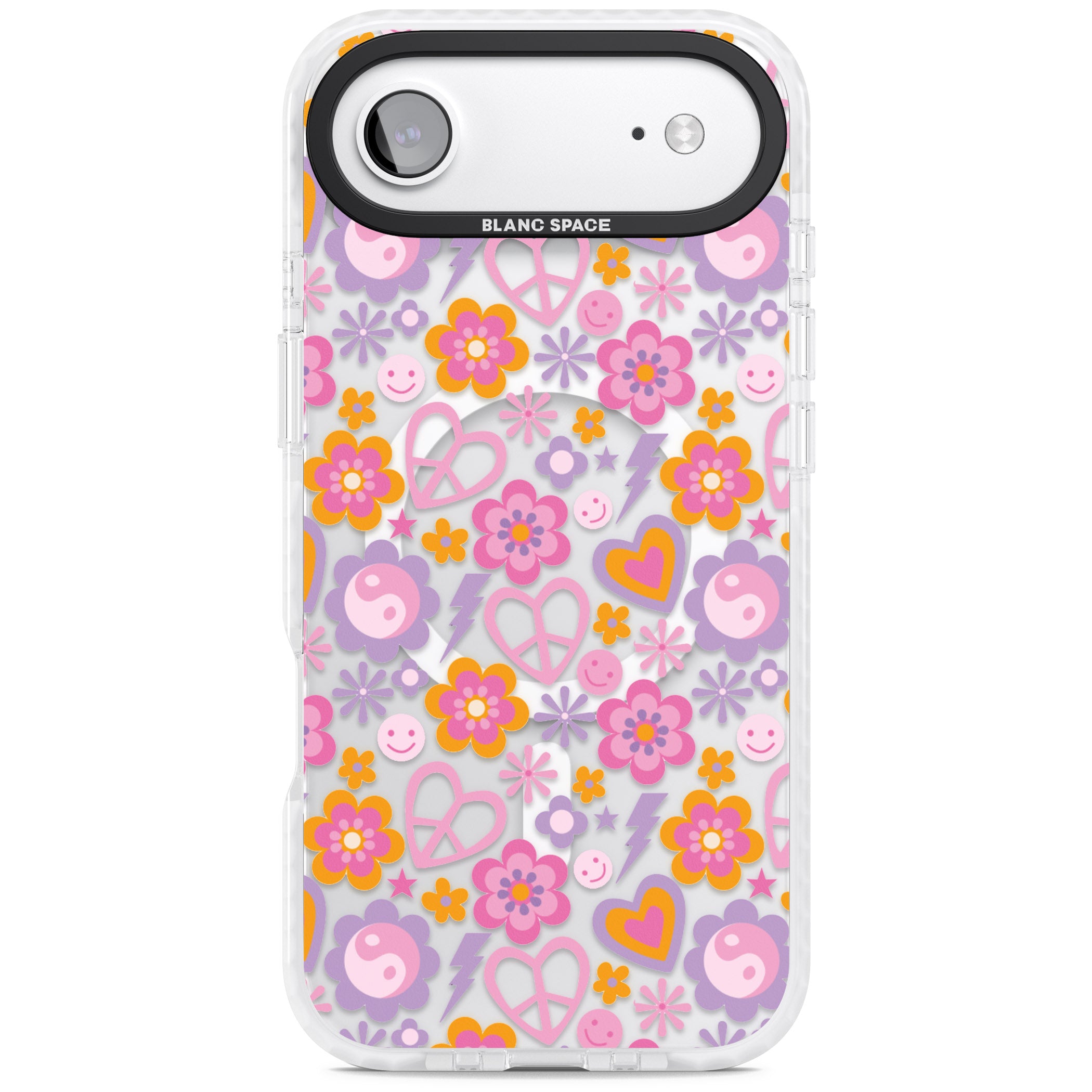Peace, Love And Flowers Pattern iPhone 17 Air Impact Pro Clear Phone Case