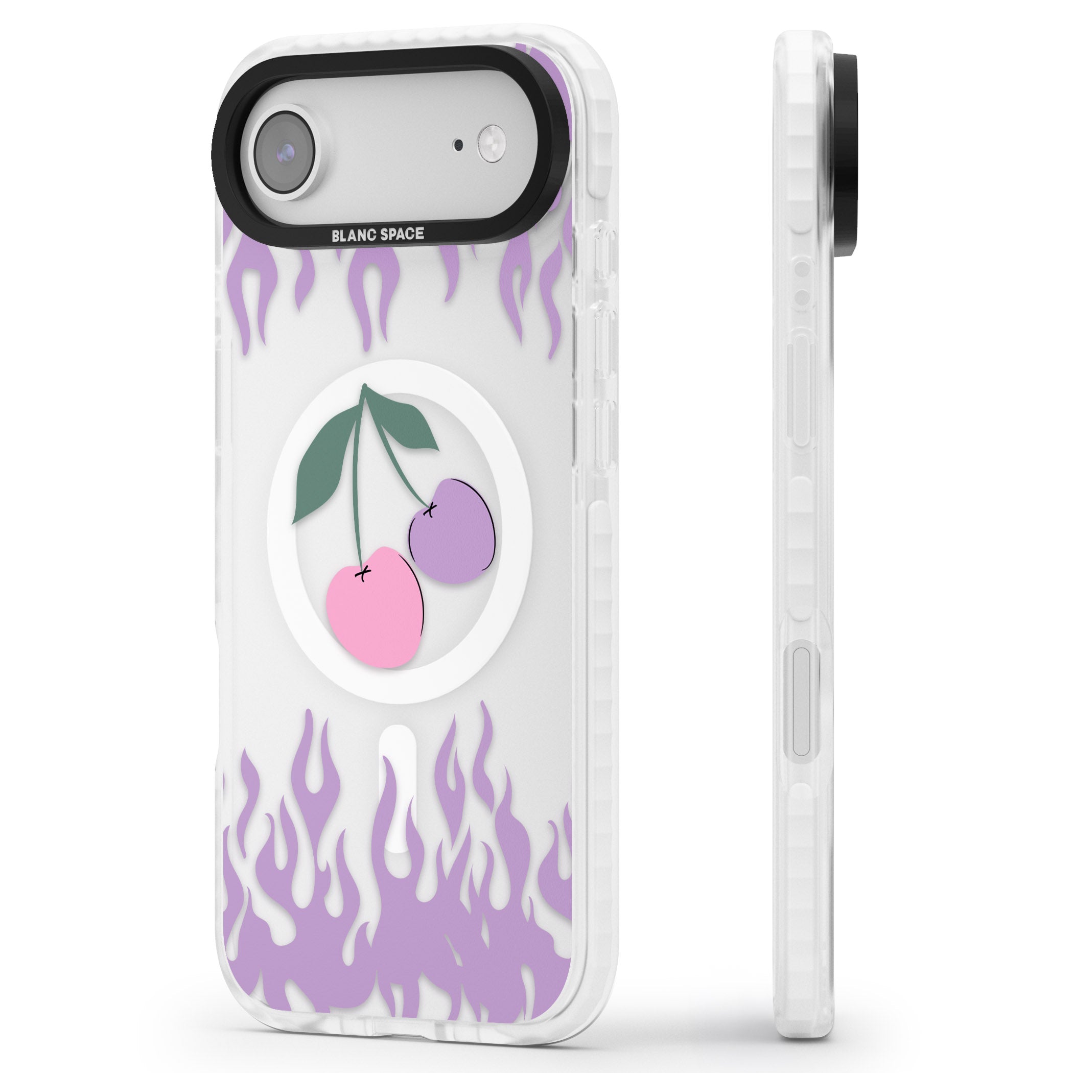 Cherries N' Flames iPhone 17 Air Impact Pro Clear Phone Case Side Profile