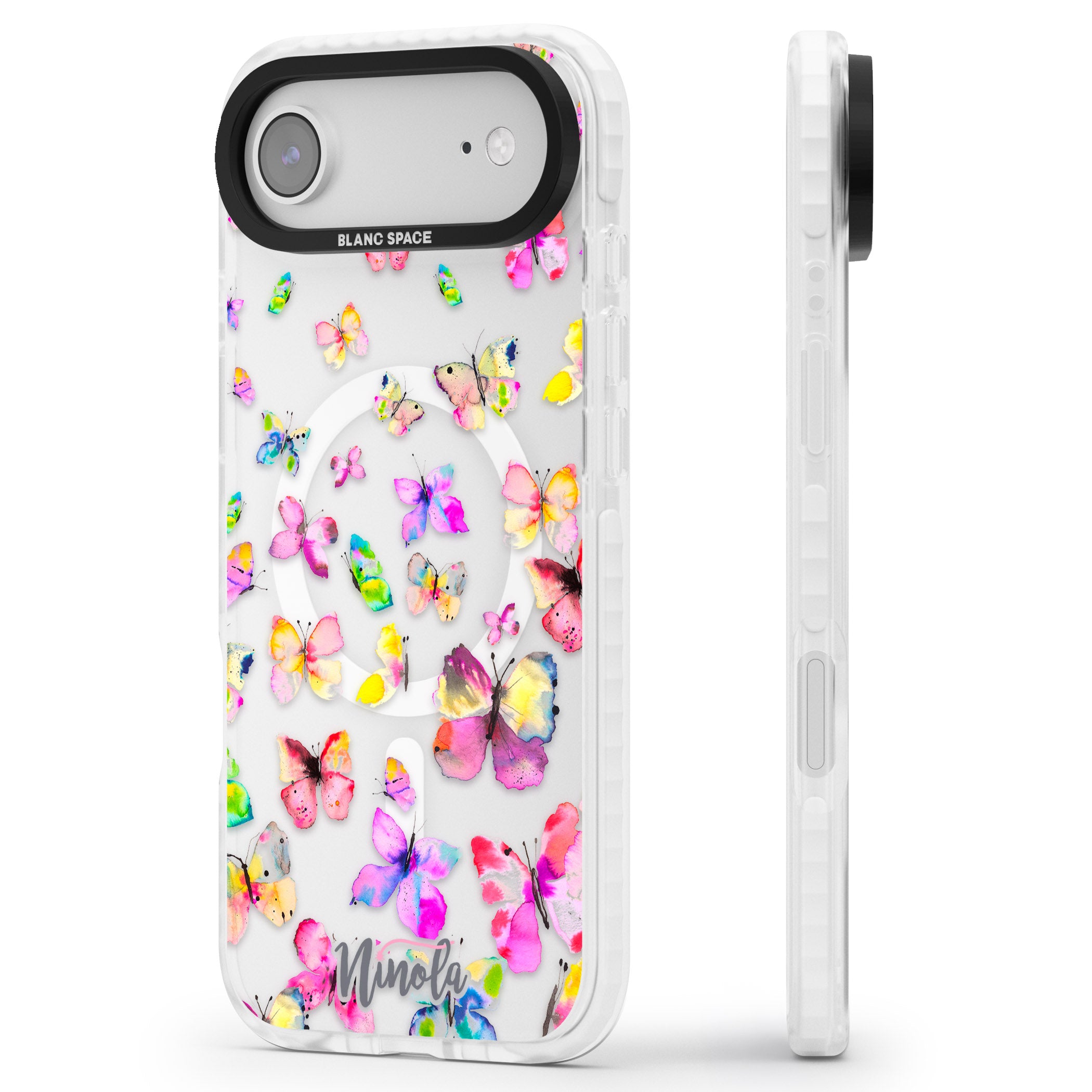 Watercolor Butterflies iPhone 17 Air Impact Pro Clear Phone Case Side Profile