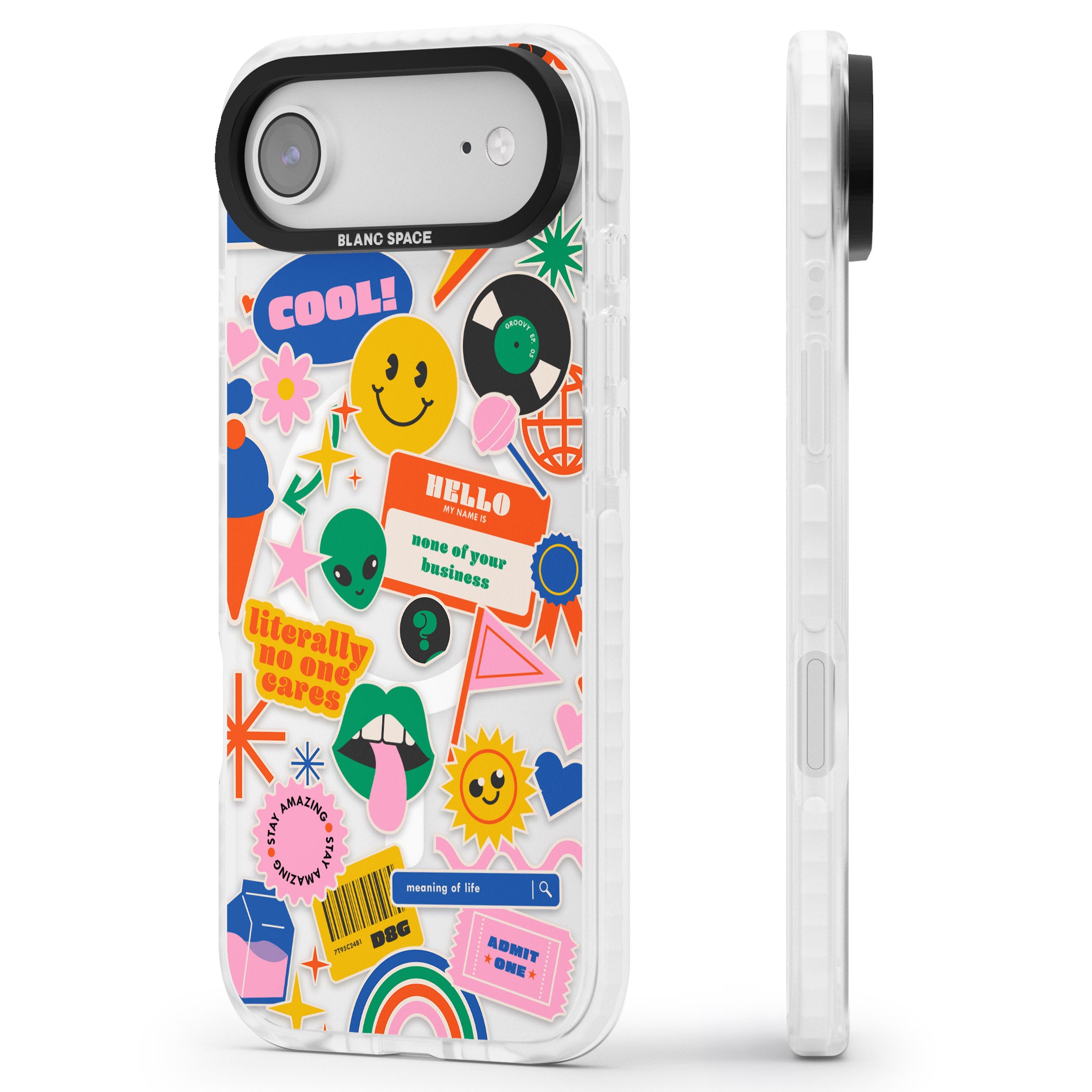 Nostalgic Sticker Vibes iPhone 17 Air Impact Pro Clear Phone Case Side Profile