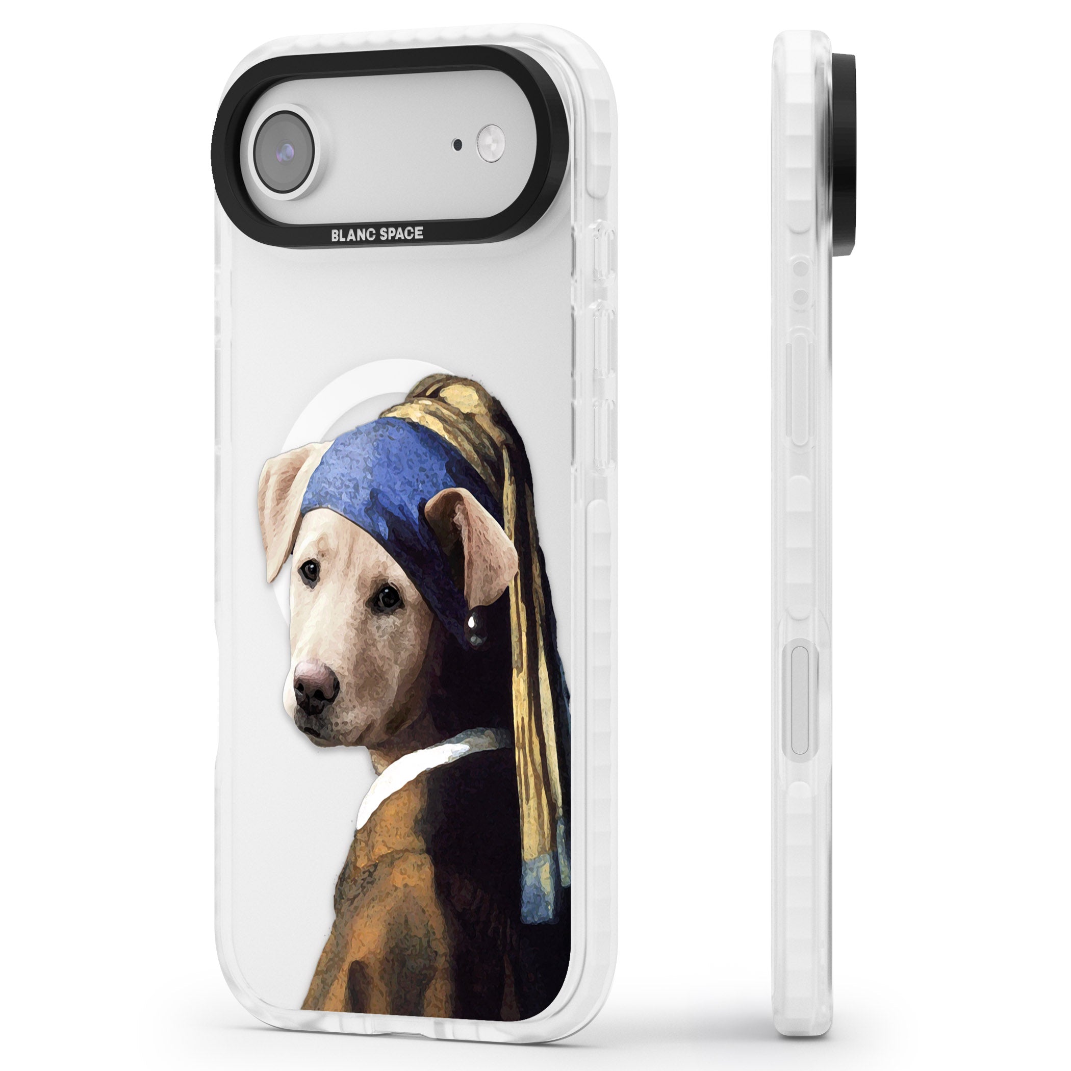 Doggo With A Pearl Earring iPhone 17 Air Impact Pro Clear Phone Case Side Profile