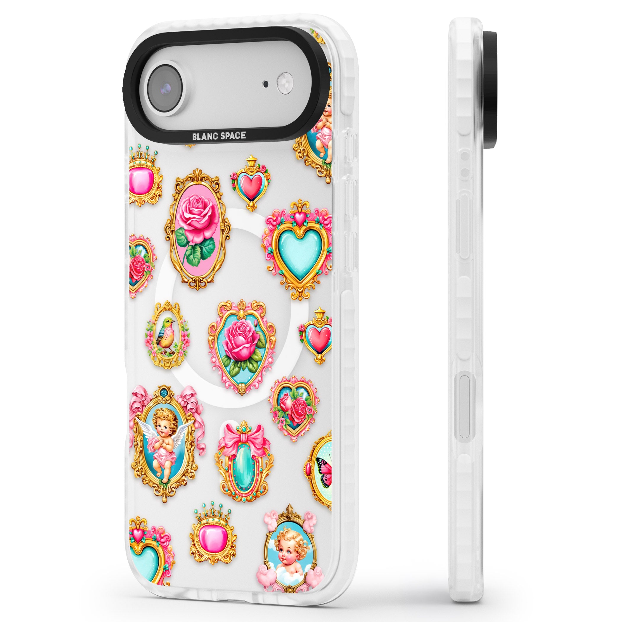 Angelcore Hearts Frames iPhone 17 Air Impact Pro Clear Phone Case Side Profile