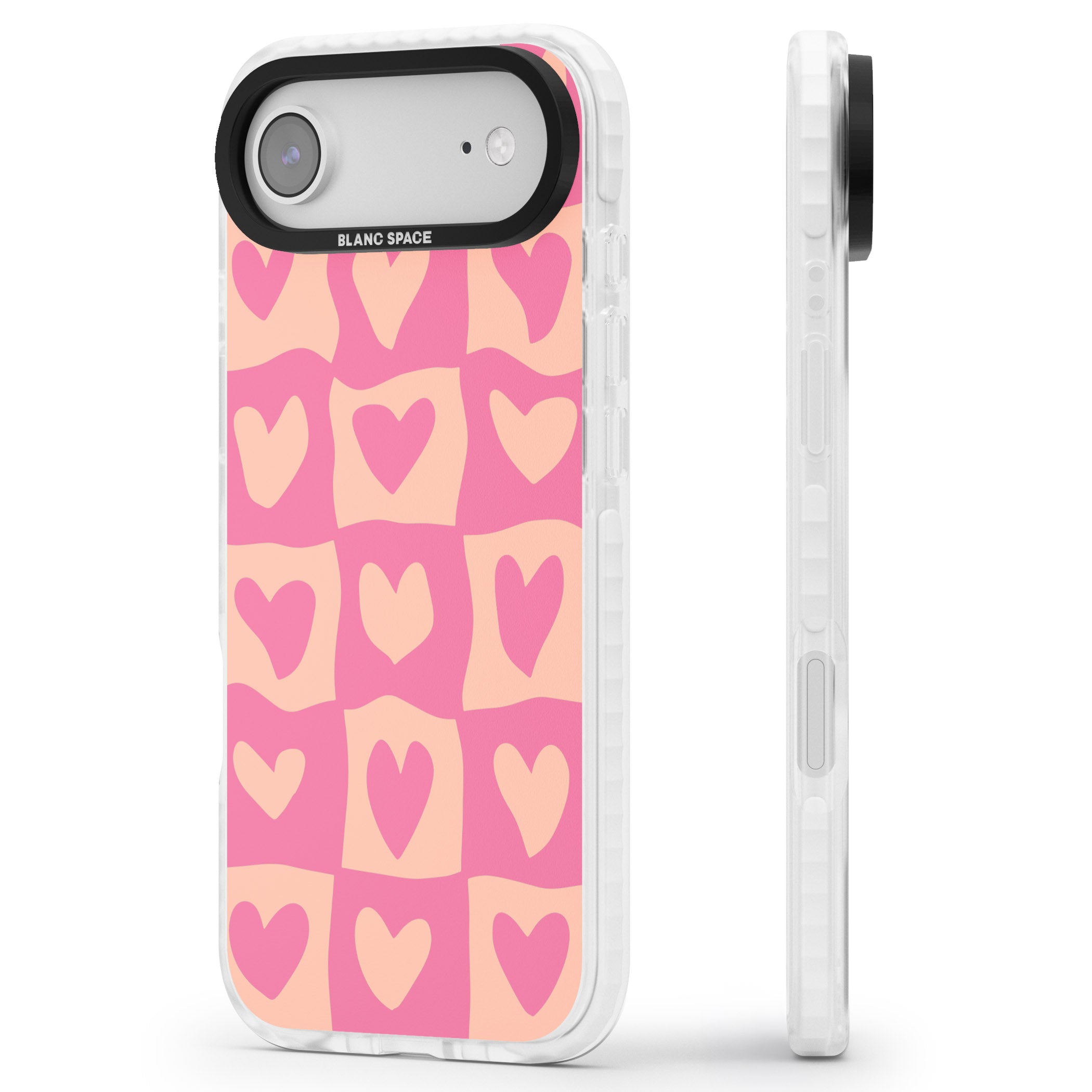 Pink Wavy Checked Hearts iPhone 17 Air Impact Pro Clear Phone Case Side Profile