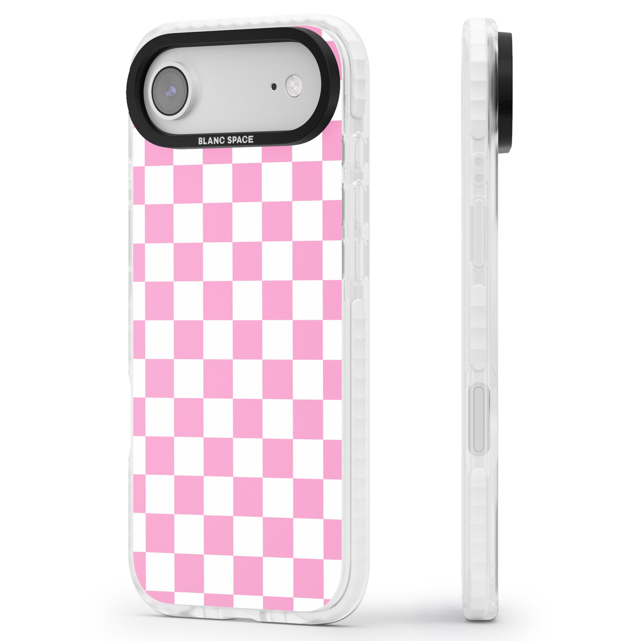 Pink Checkered iPhone 17 Air Impact Pro Clear Phone Case Side Profile