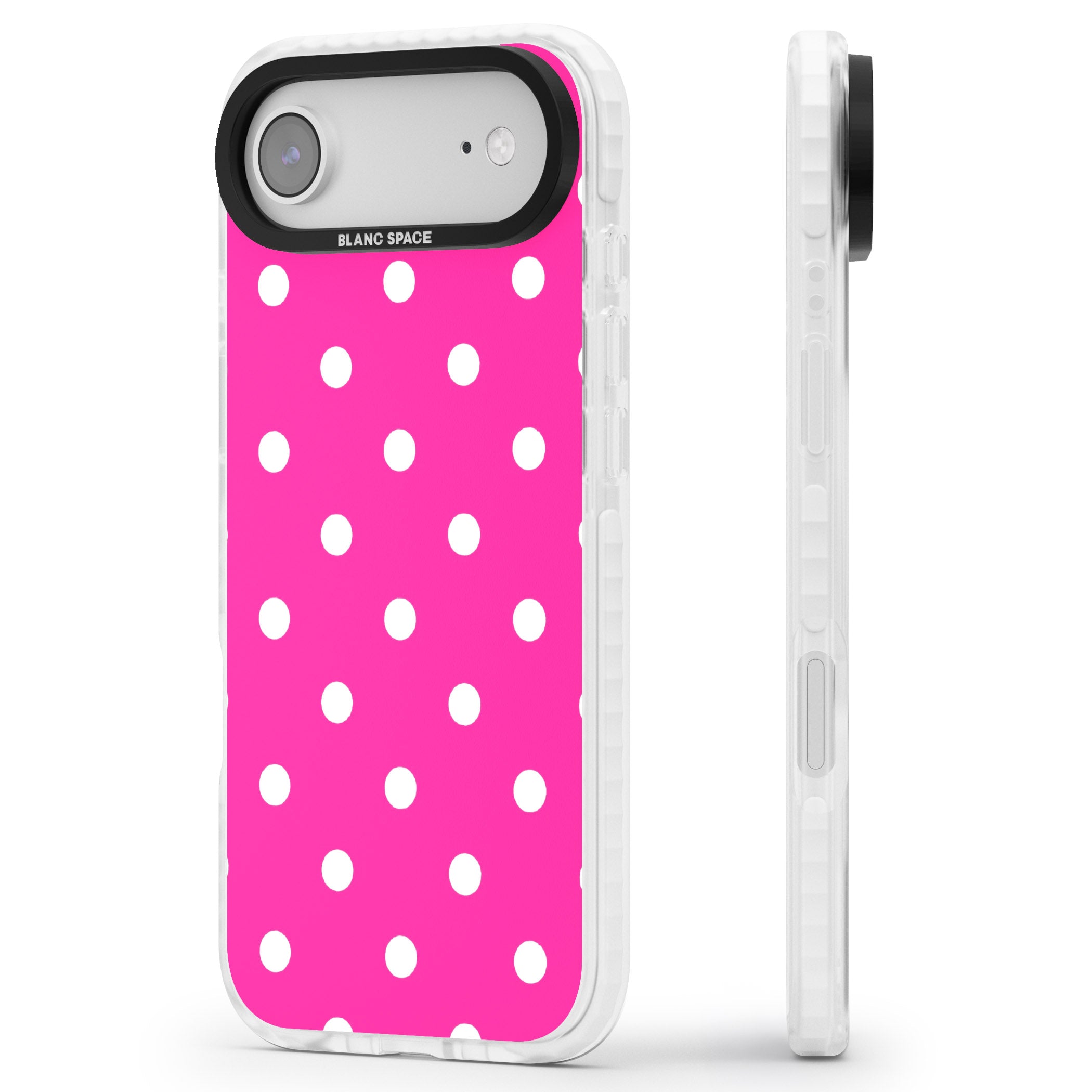 Pink Polka Dot iPhone 17 Air Impact Pro Clear Phone Case Side Profile