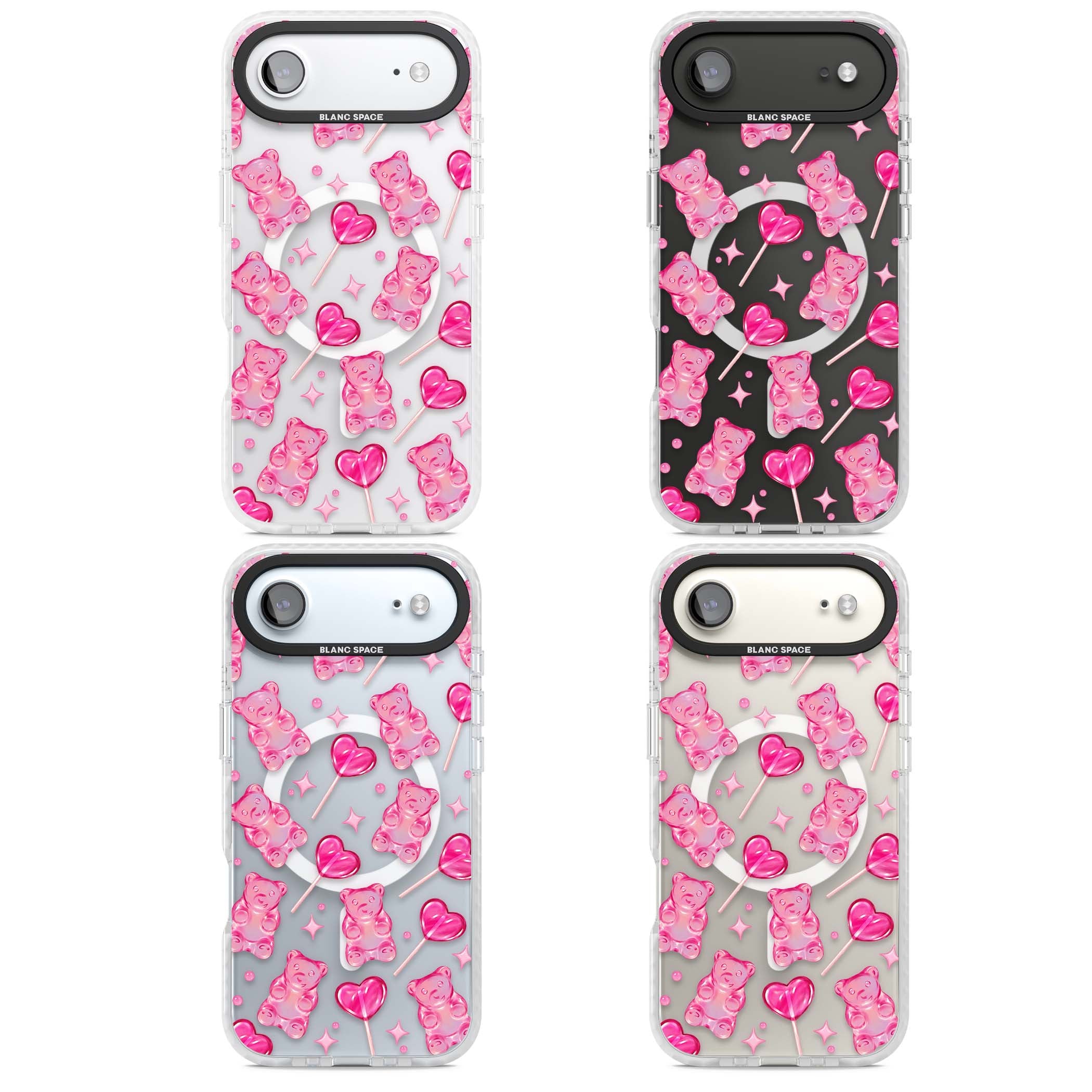 Pink Sugar pinkcore iPhone case featuring pink gummy bears, heart-shaped lollipops and sparkle stars | Impact Magsafe case for iPhone Air