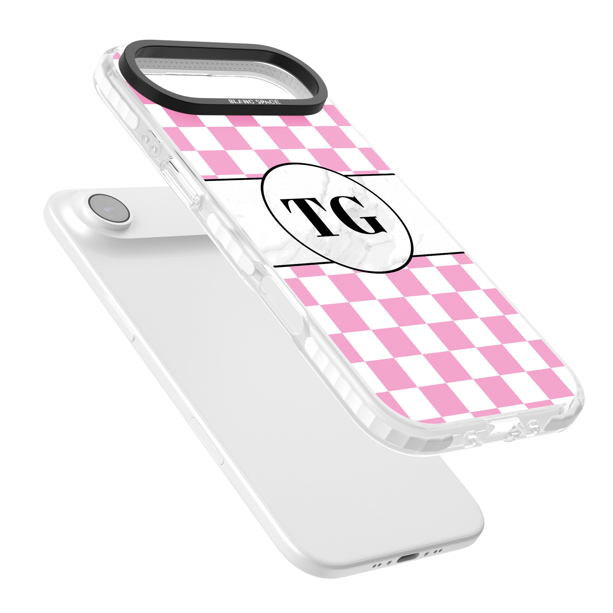 Personalised Monogrammed Pink Check iPhone 17 Air Impact Pro Clear Phone Case Colours